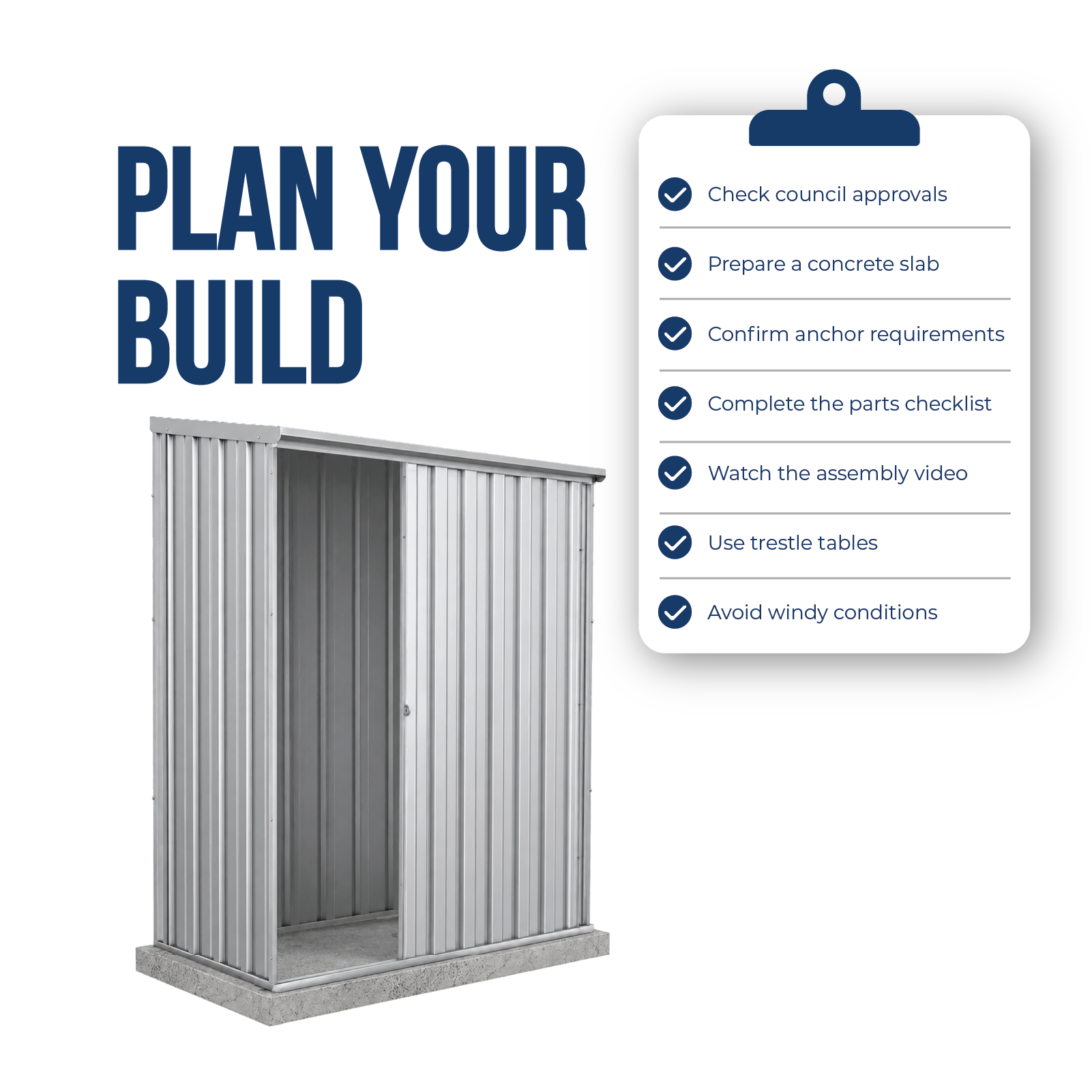 1.52mW x 0.78mD x 1.95mH Garden Shed Ezislider Single Door Zincalume