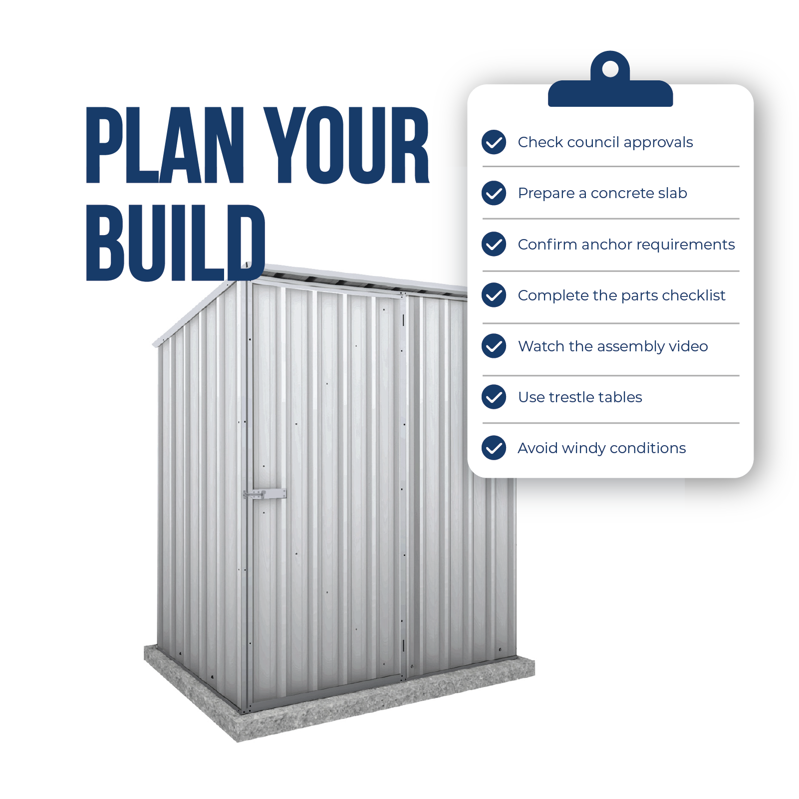 1.52mW x 0.78mD x 1.80mH Garden Shed Reverse Skillion Single Door Zincalume