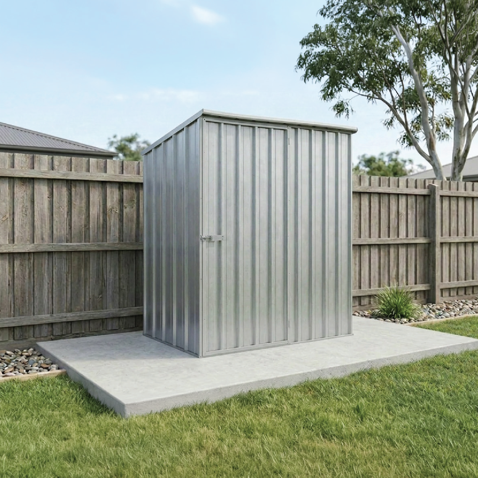 1.52mW x 0.78mD x 1.80mH Garden Shed Reverse Skillion Single Door Zincalume