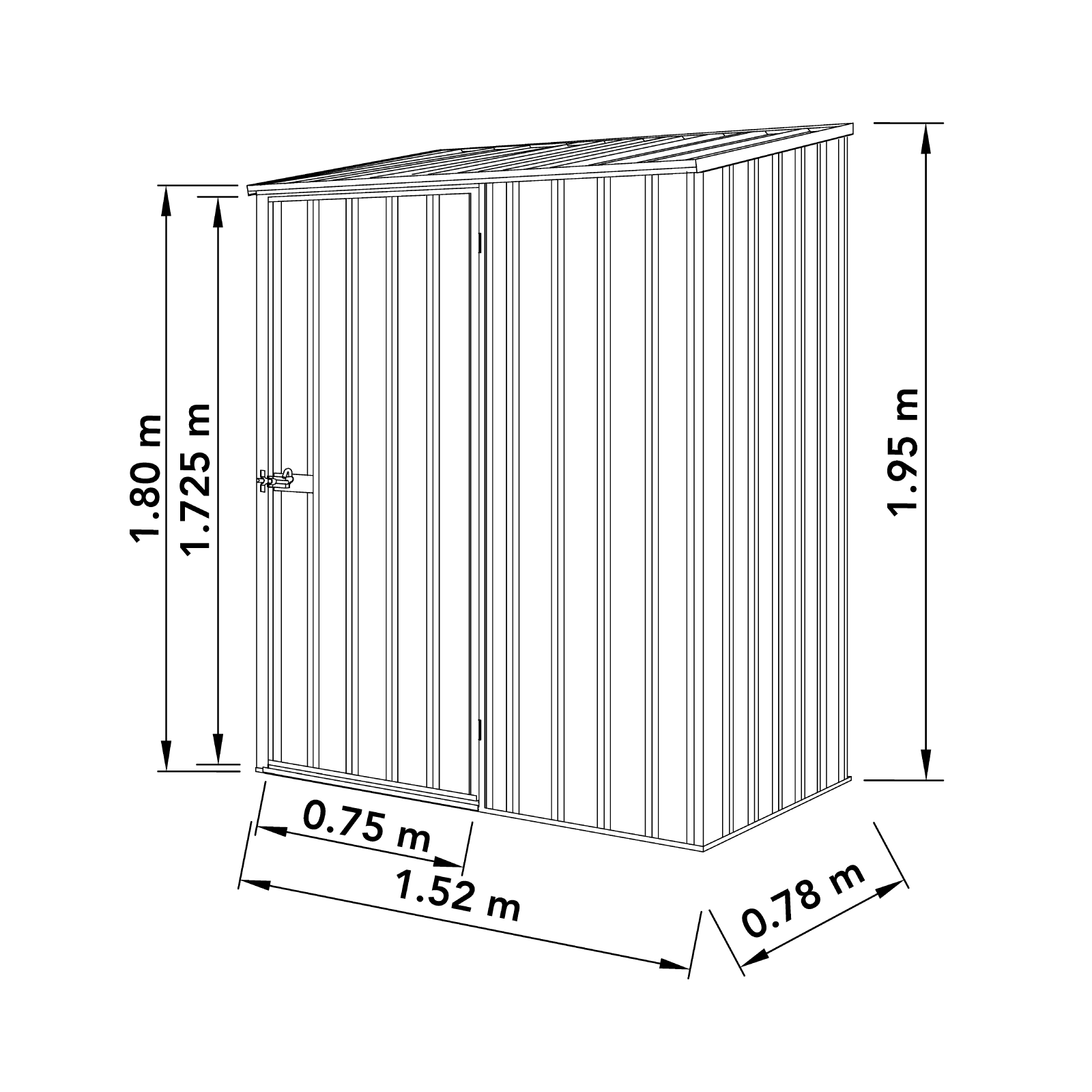 1.52mW x 0.78mD x 1.95mH Garden Shed Space Saver Single Door Zincalume