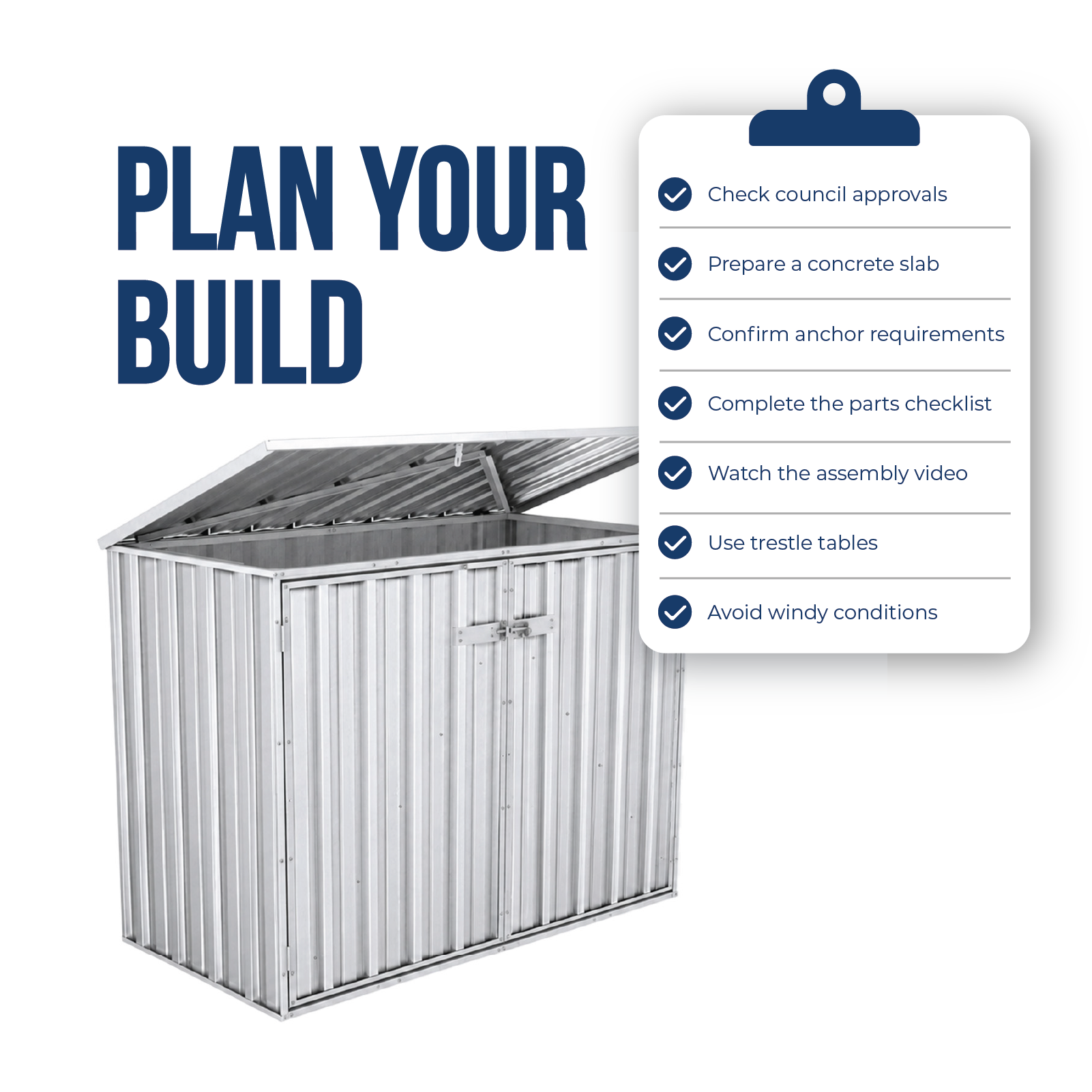 1.52mW x 0.78mD x 1.15mH Bin Cover Double Door Zincalume with Anchors