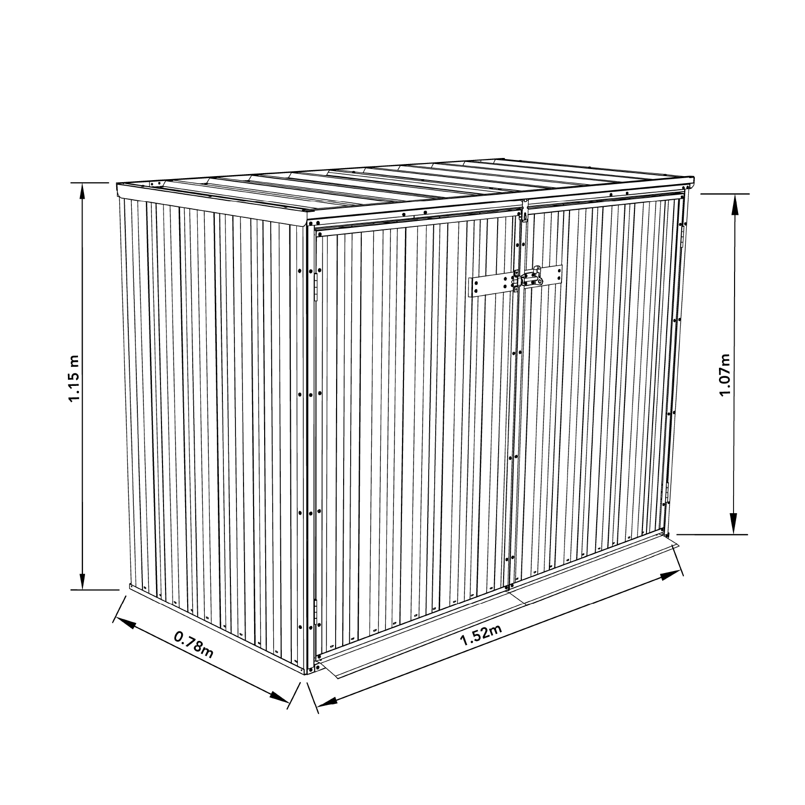 1.52mW x 0.78mD x 1.15mH Bin Cover Double Door Zincalume