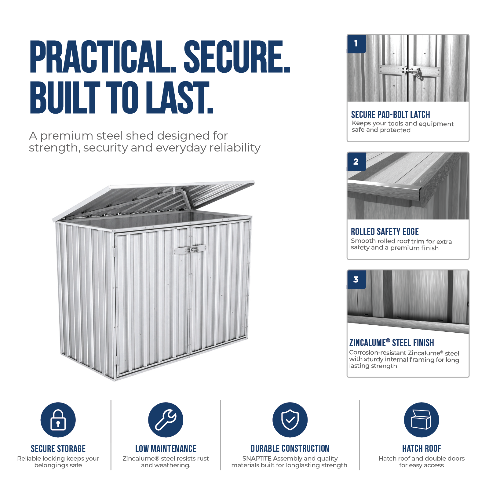 1.52mW x 0.78mD x 1.15mH Bin Cover Double Door Zincalume with Anchors