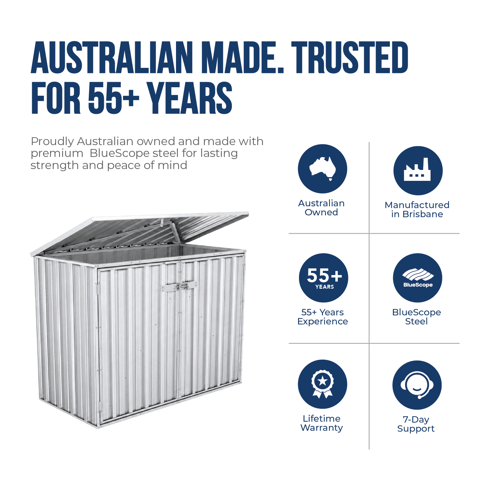 1.52mW x 0.78mD x 1.15mH Bin Cover Double Door Zincalume with Anchors