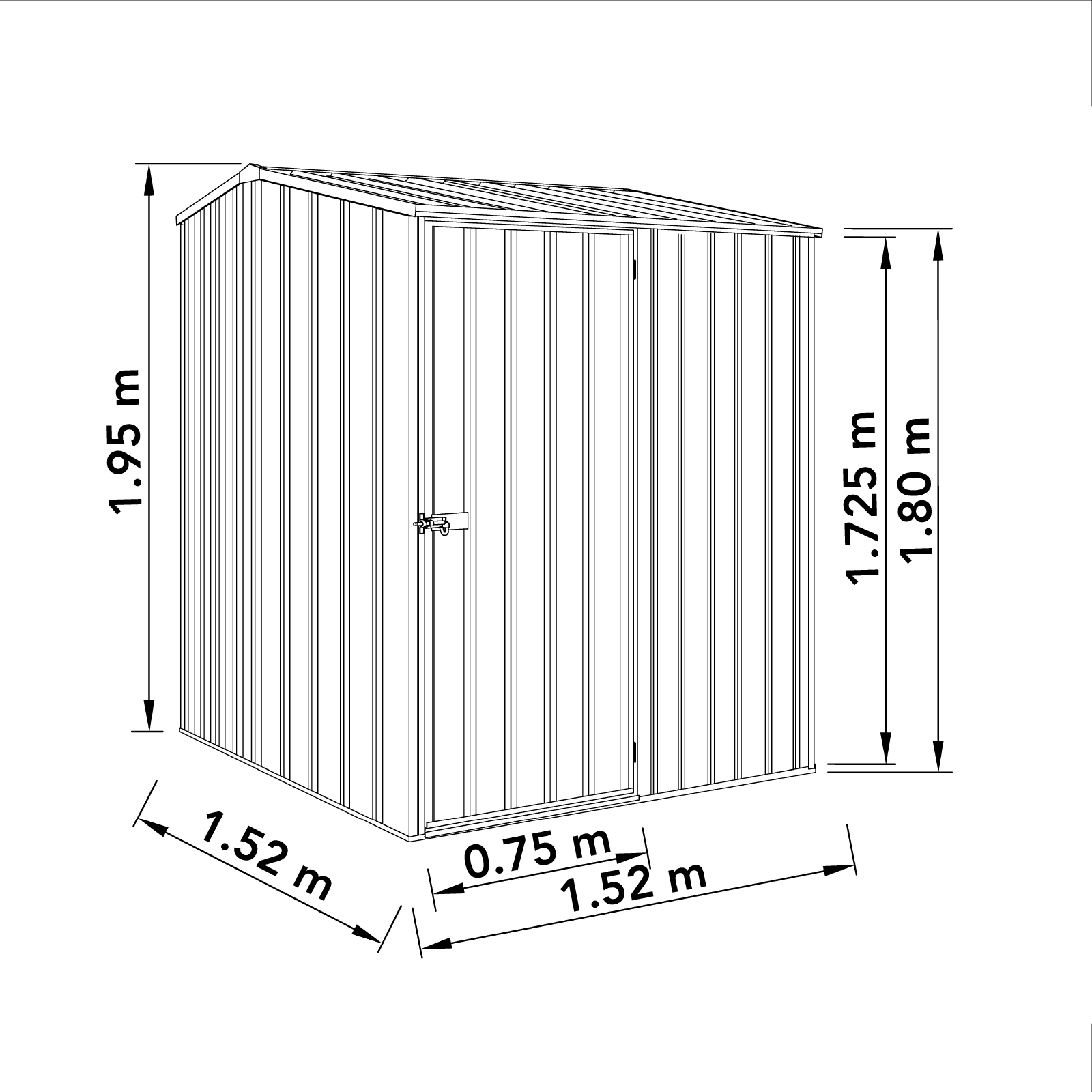1.52mW x 1.52mD x 1.95mH Garden Shed Premier Single Door Zincalume