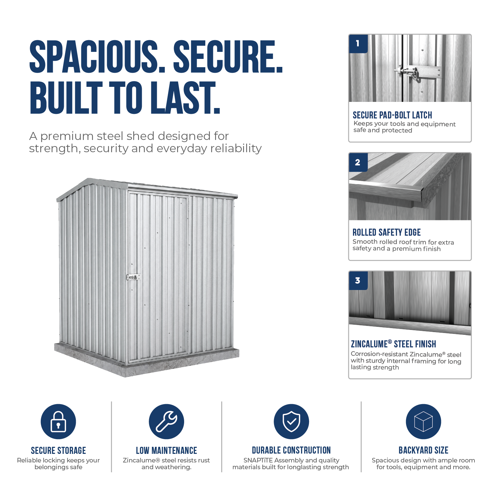 1.52mW x 1.52mD x 1.95mH Garden Shed Premier Single Door Zincalume
