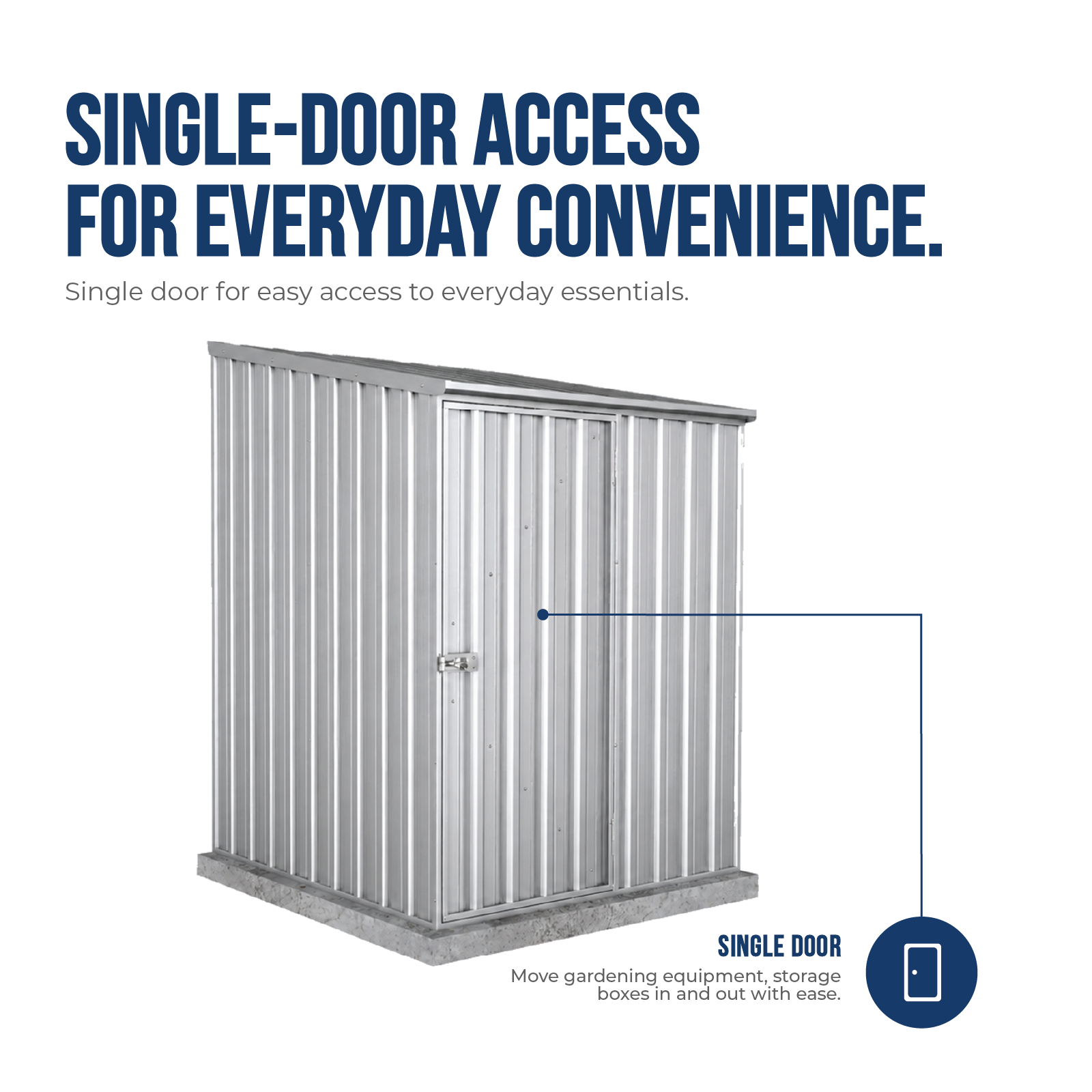 1.52mW x 1.52mD x 2.08mH Garden Shed Space Saver Single Door Zincalume