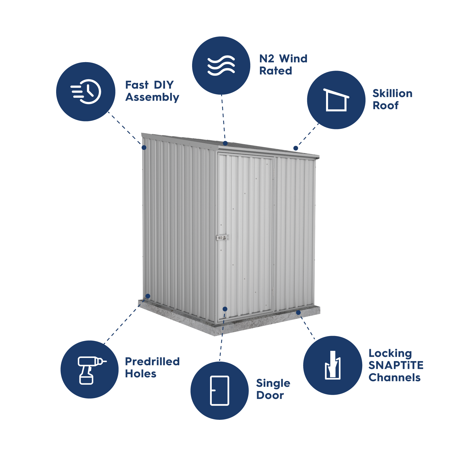 1.52mW x 1.52mD x 2.08mH Garden Shed Space Saver Single Door Zincalume