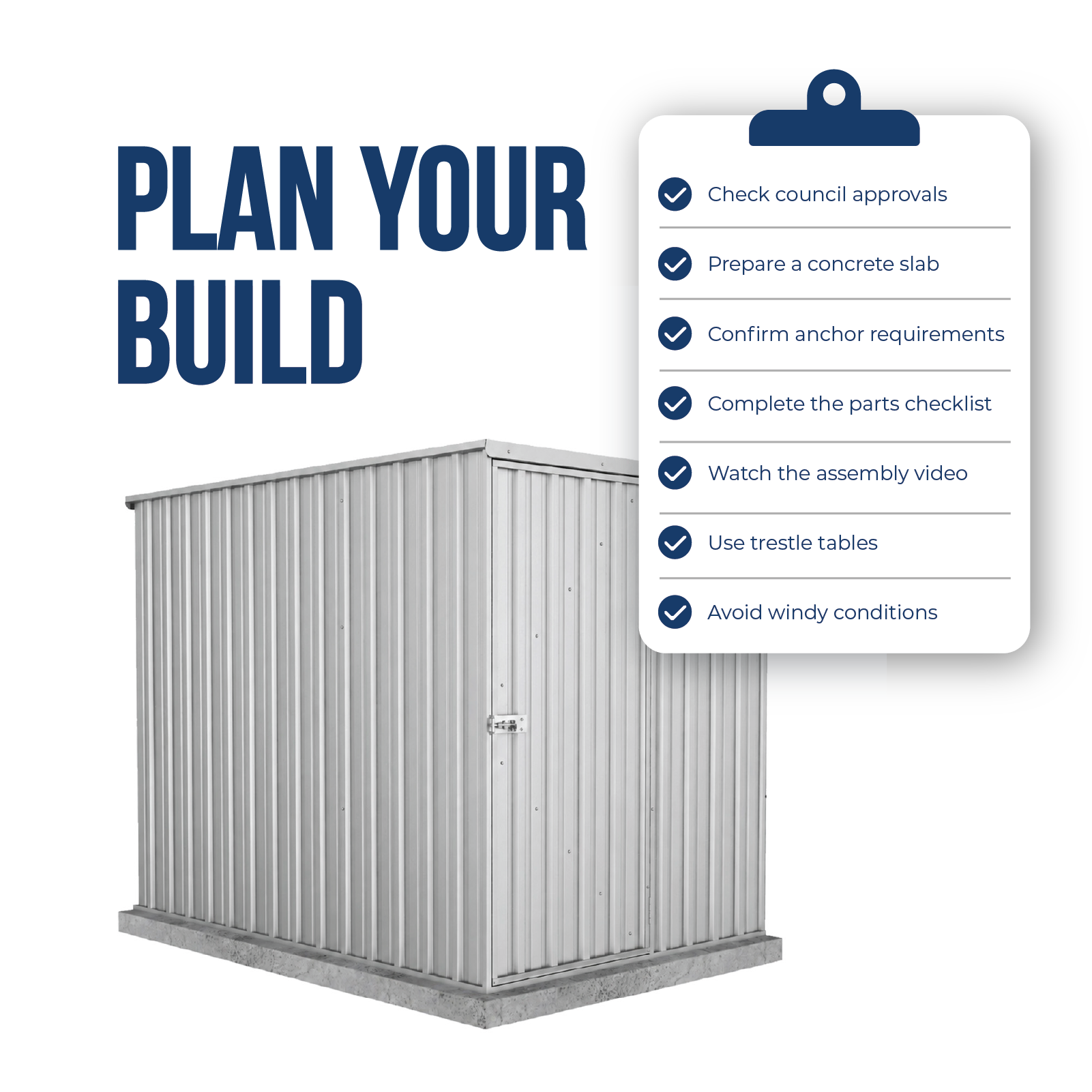 1.52mW x 2.26mD x 1.80mH Garden Shed Basic Single Door Zincalume