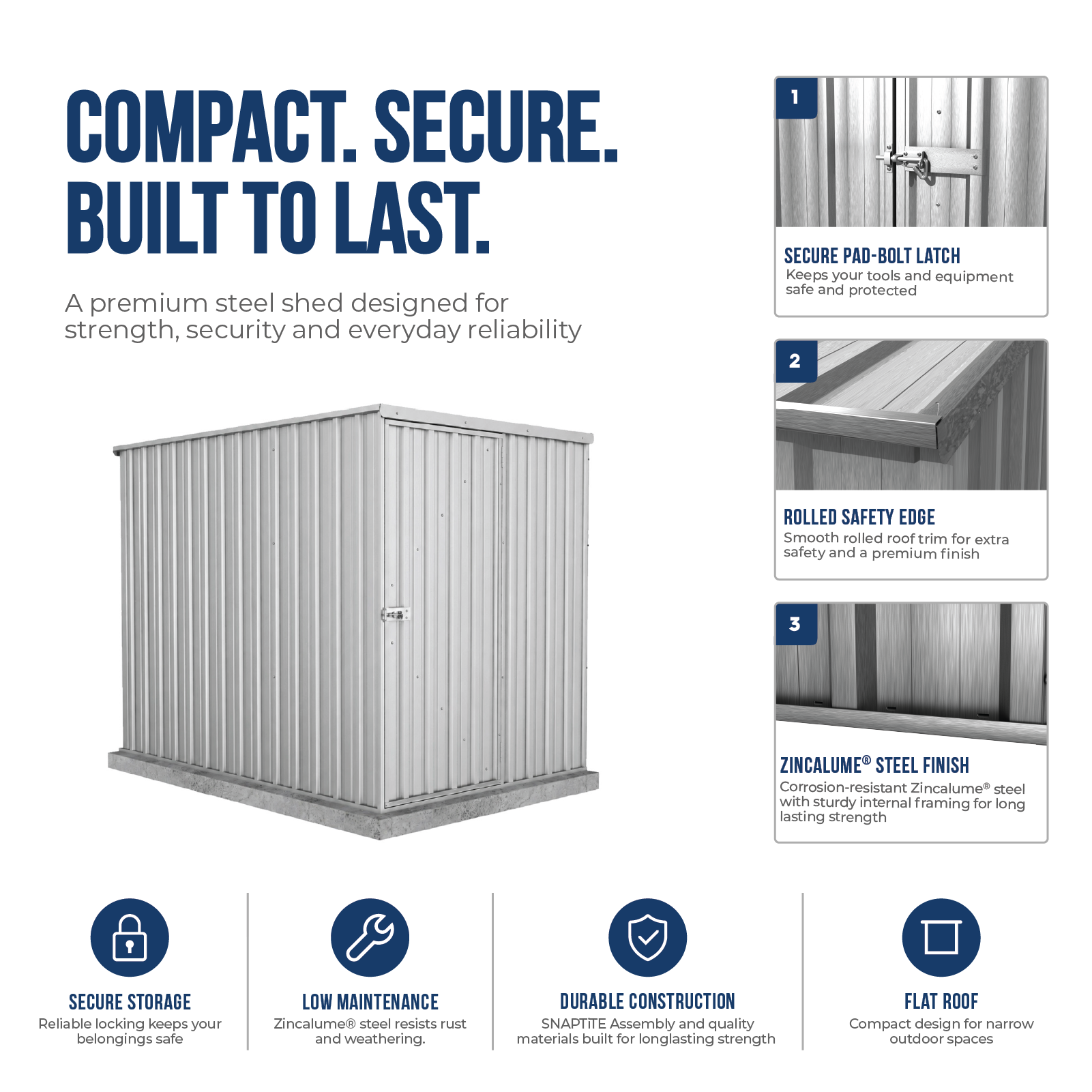 1.52mW x 2.26mD x 1.80mH Garden Shed Basic Single Door Zincalume