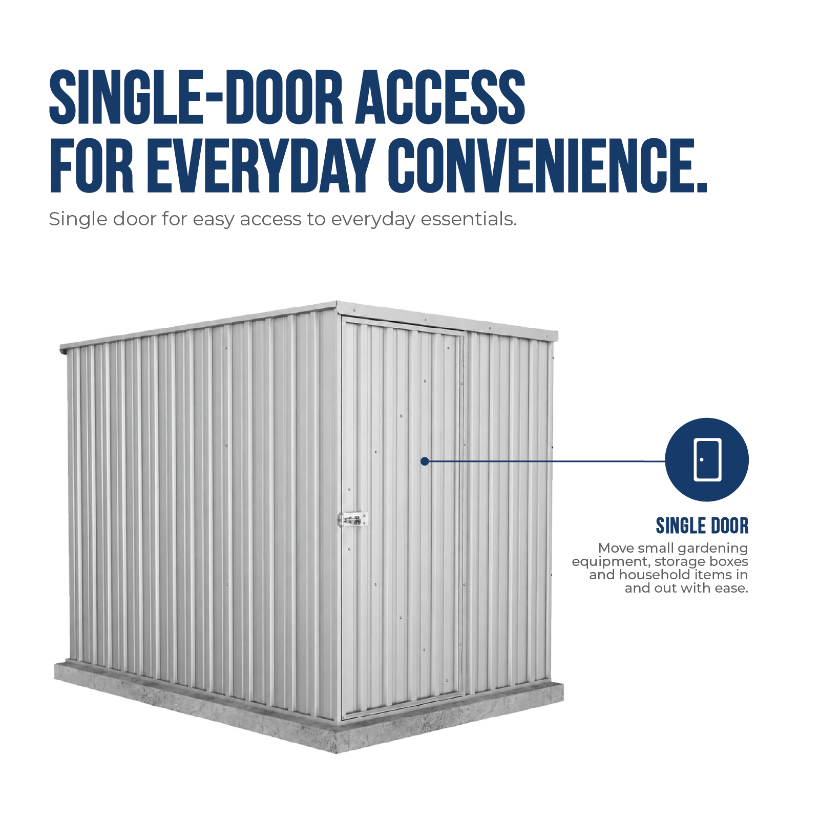 1.52mW x 2.26mD x 1.80mH Garden Shed Basic Single Door Zincalume