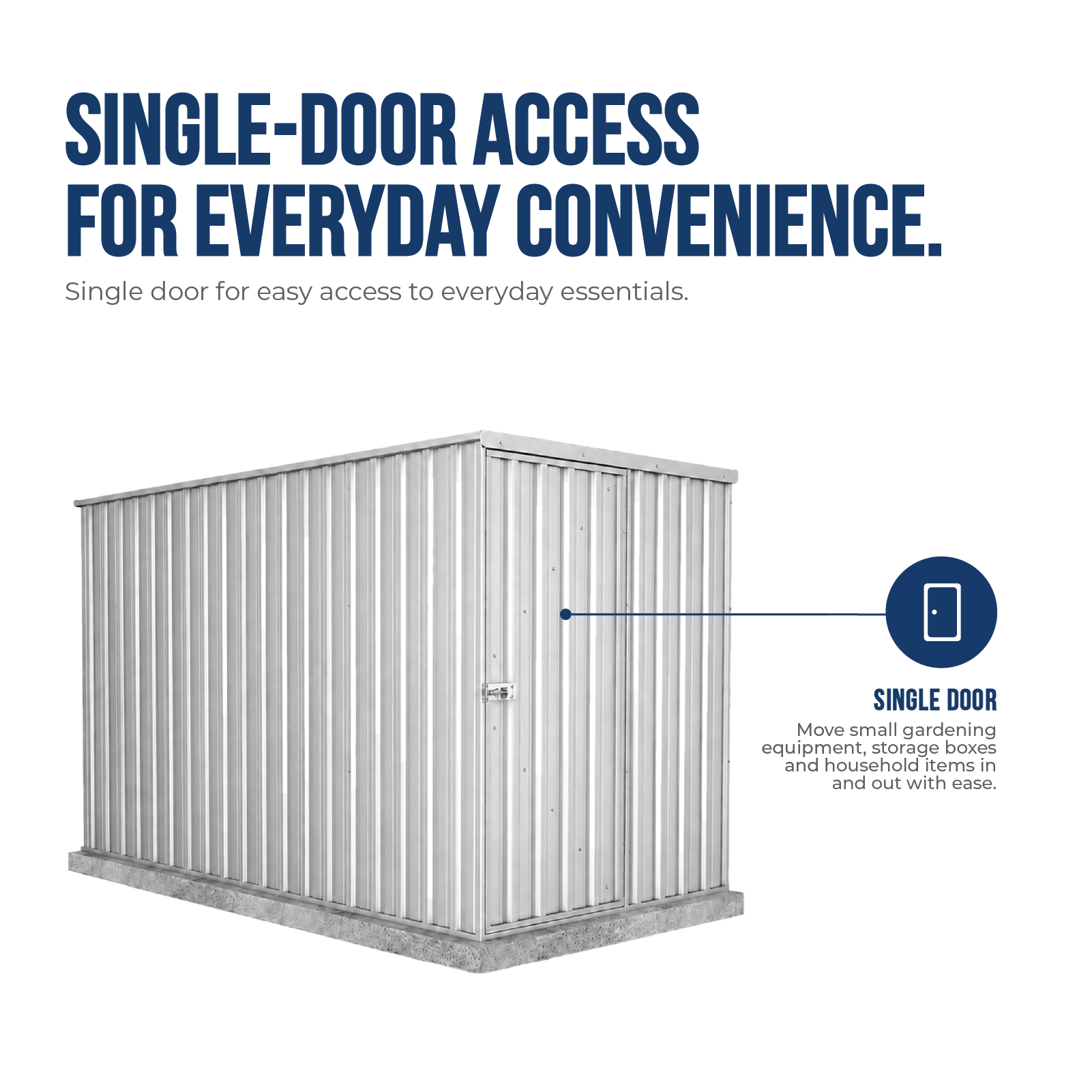 1.52mW x 3.00mD x 1.80mH Garden Shed Basic Single Door Zincalume