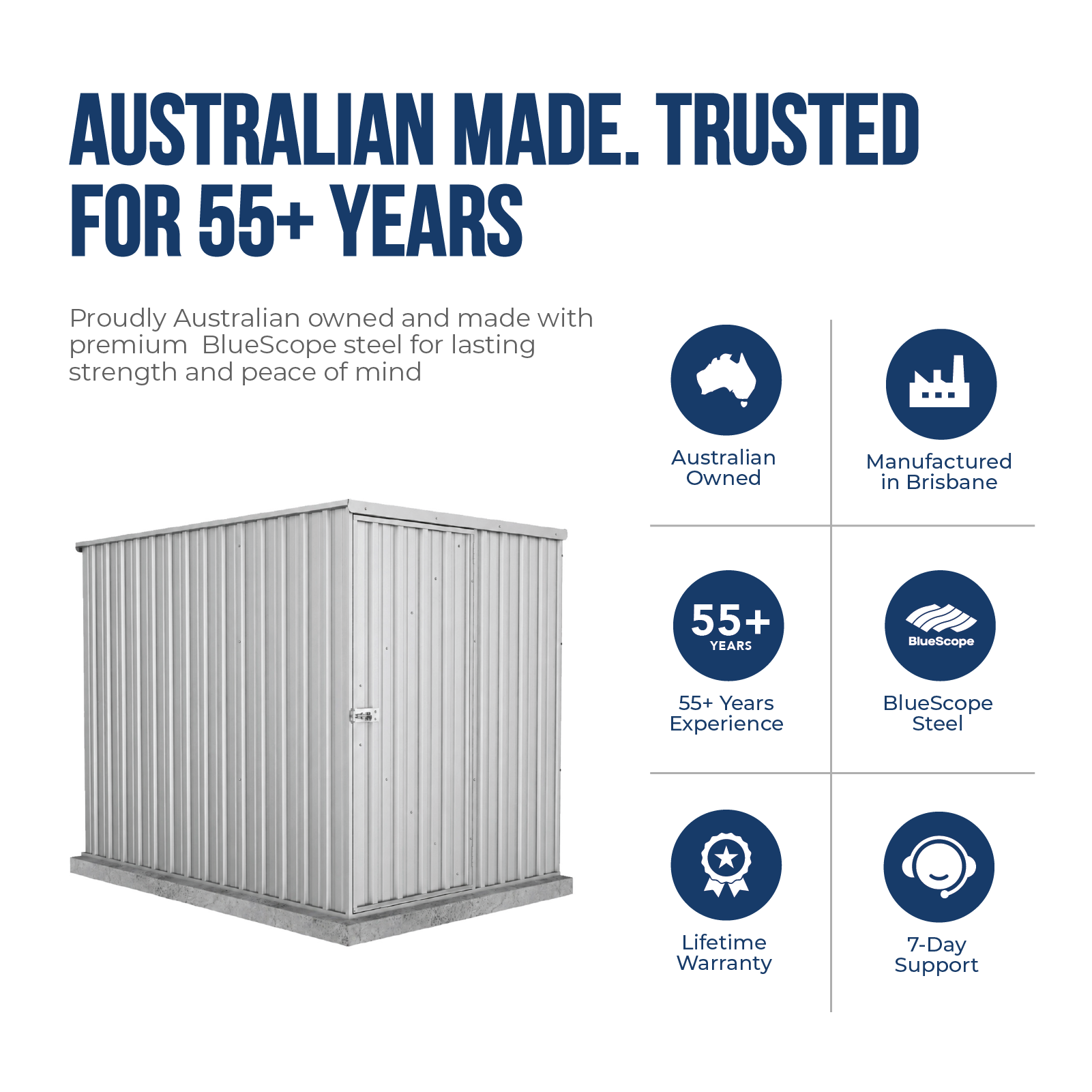 1.52mW x 2.26mD x 1.80mH Garden Shed Basic Single Door Zincalume