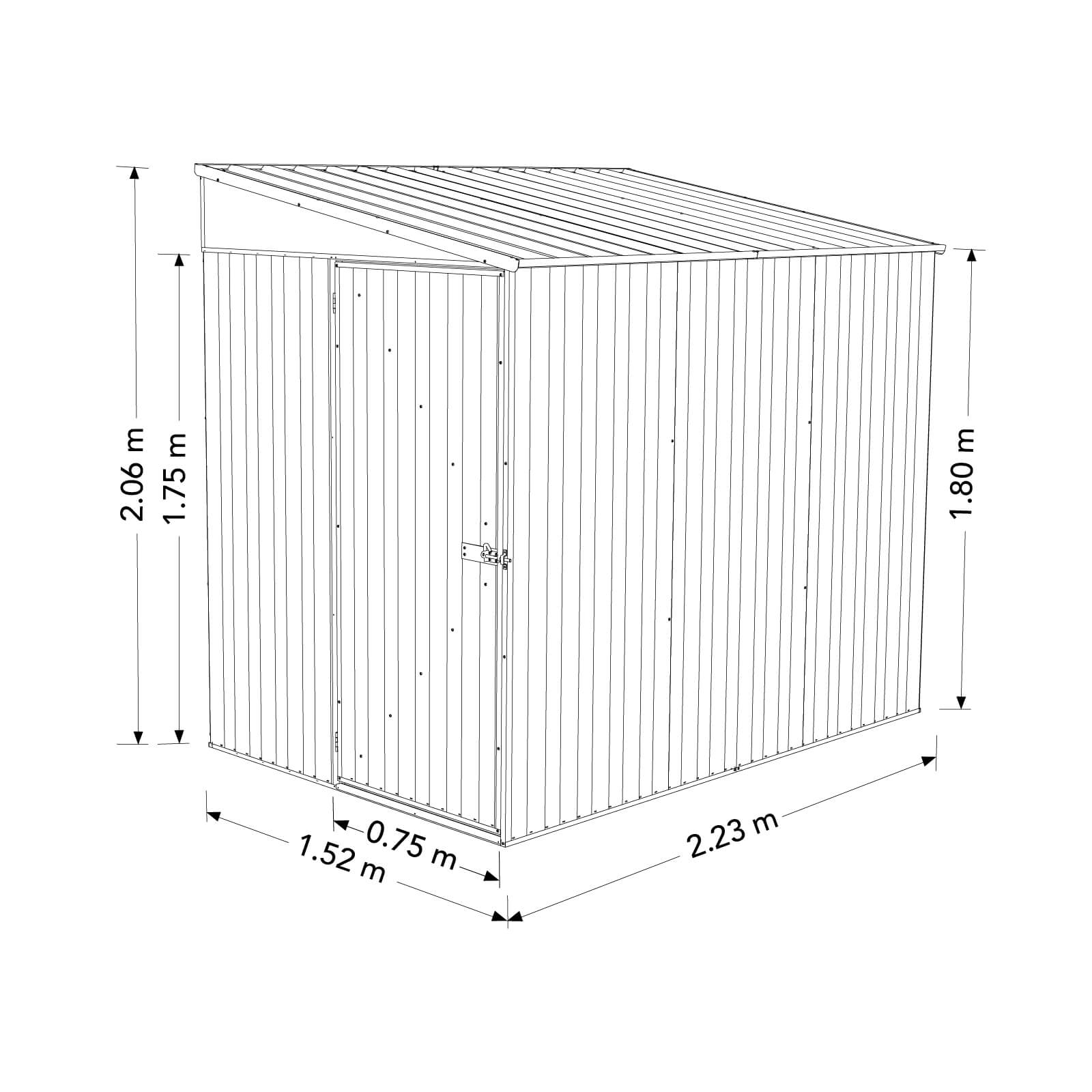 1.52mW x 2.26mD x 2.06mH Garden Shed Narrow Single Door Zincalume