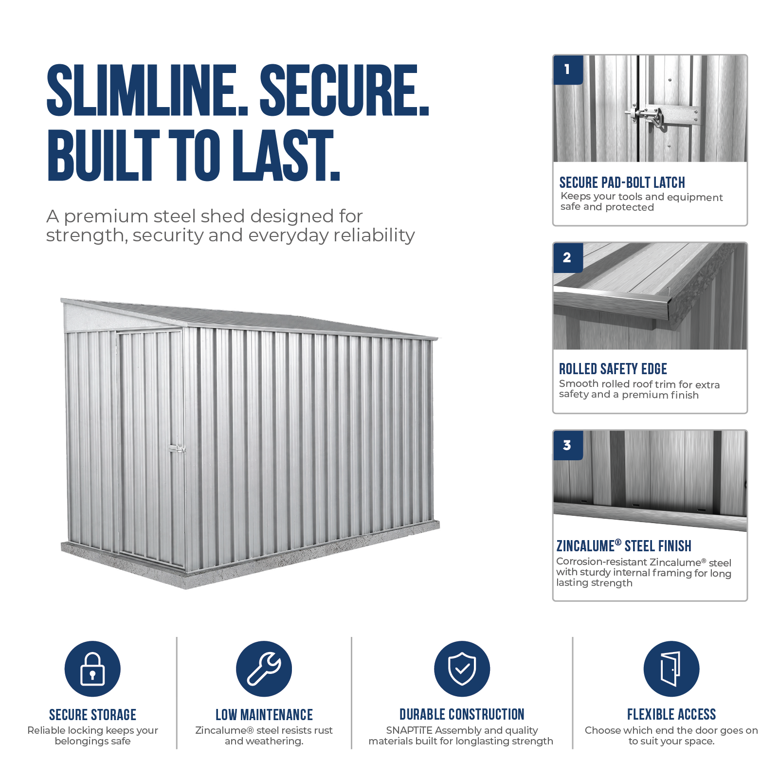 1.52mW x 3.00mD x 2.06mH Garden Shed Narrow Single Door Zincalume
