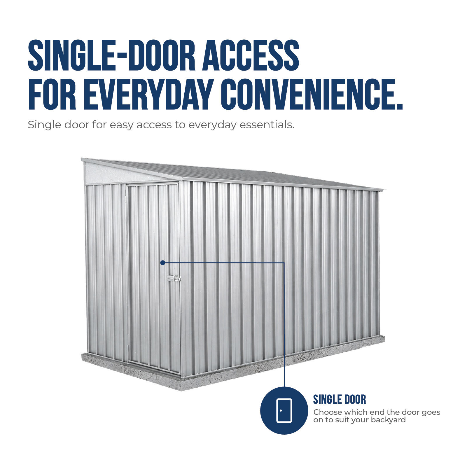 1.52mW x 3.00mD x 2.06mH Garden Shed Narrow Single Door Zincalume