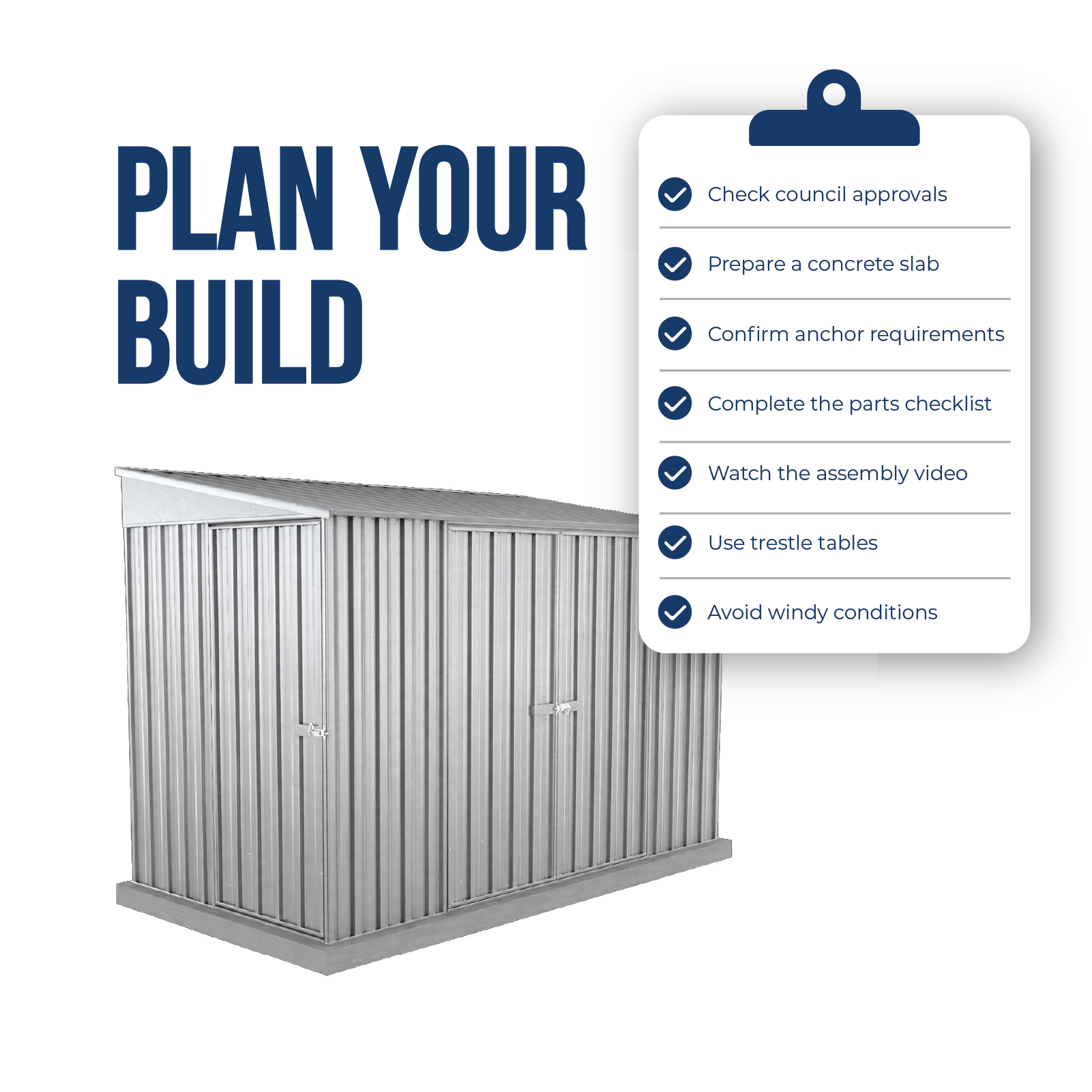1.52mW x 3.00mD x 2.06mH Garden Shed Narrow Three Door Zincalume