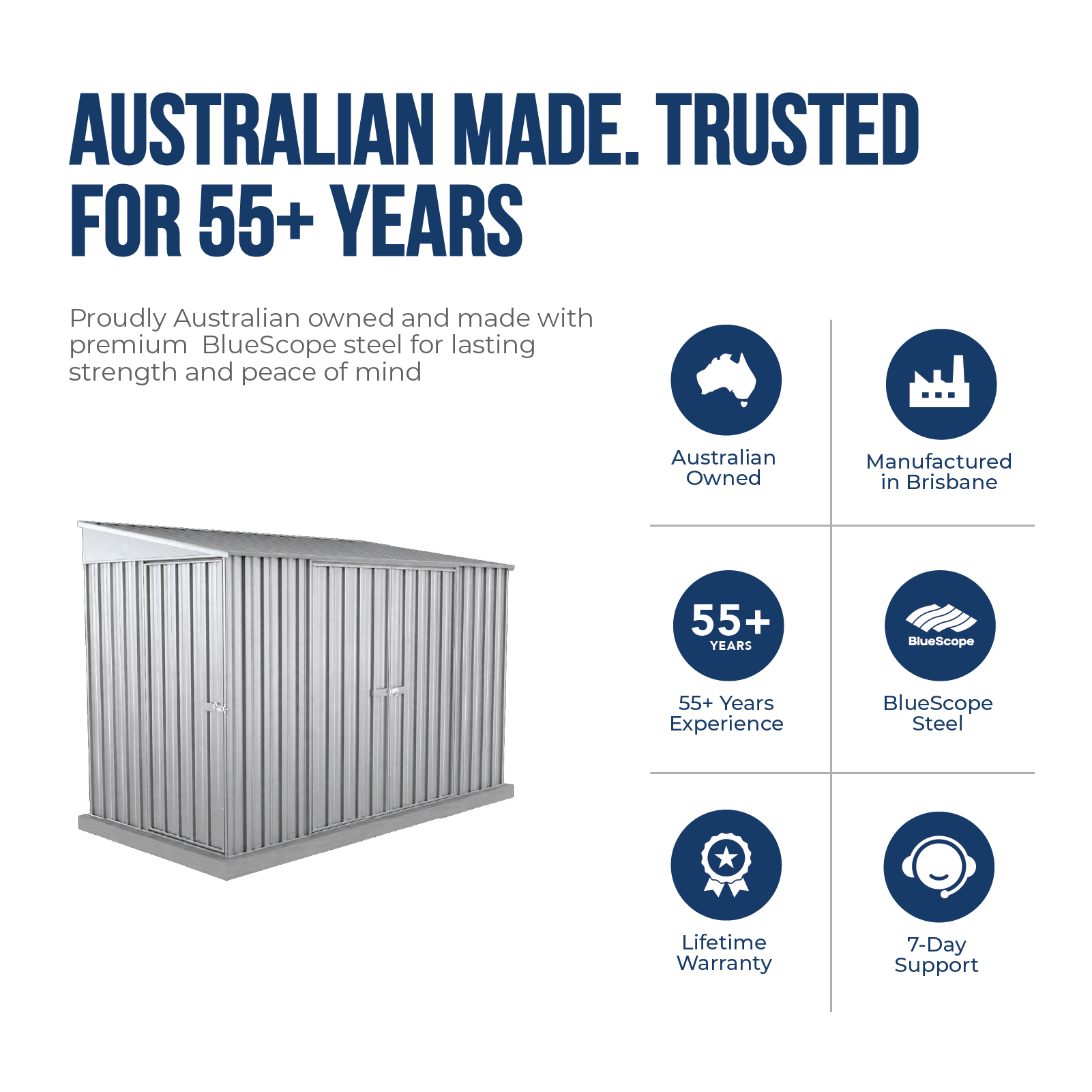 1.52mW x 3.00mD x 2.06mH Garden Shed Narrow Three Door Zincalume