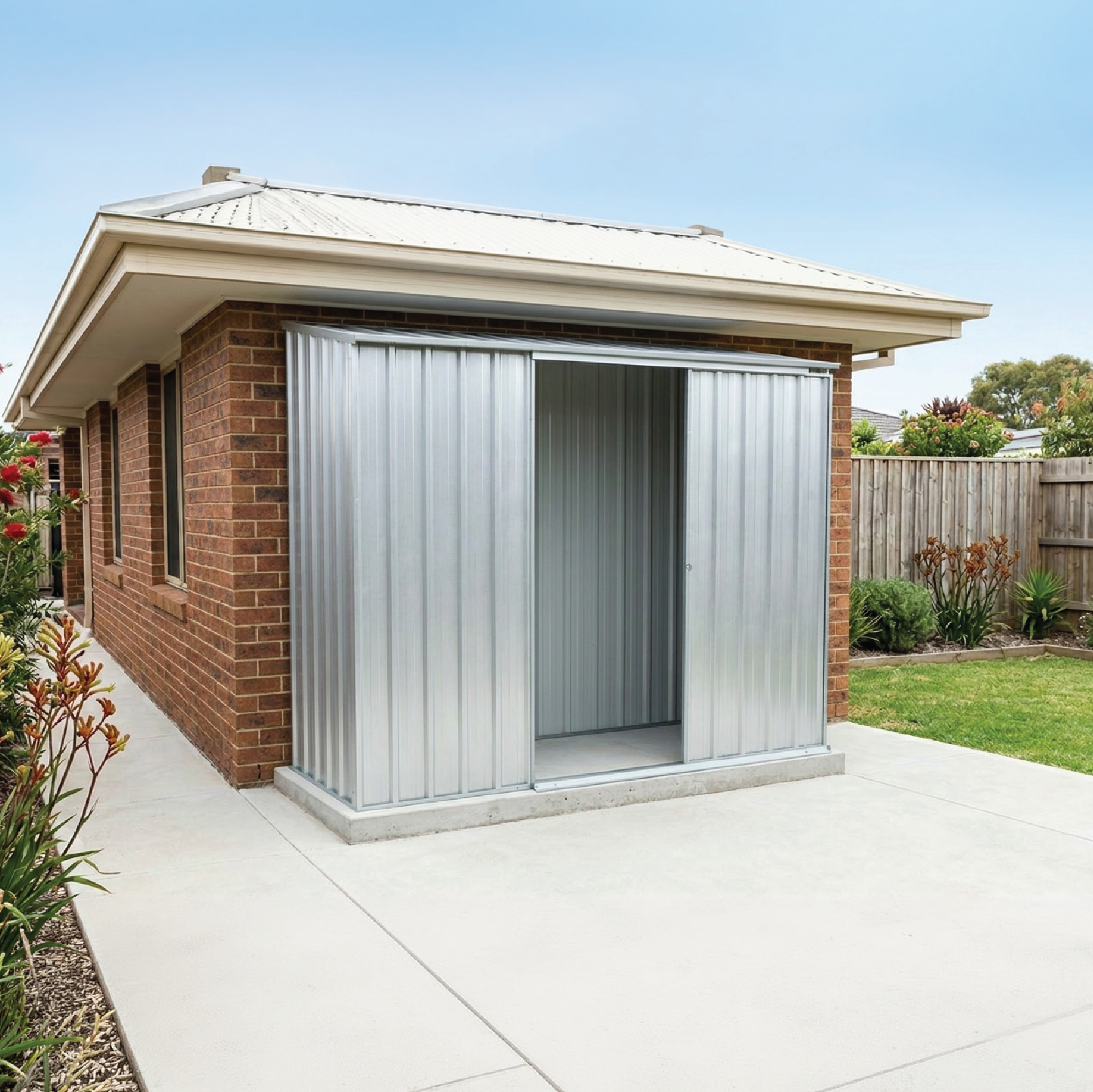 2.26mW x 0.78mD x 1.95mH Garden Shed Ezislider Single Door Zincalume