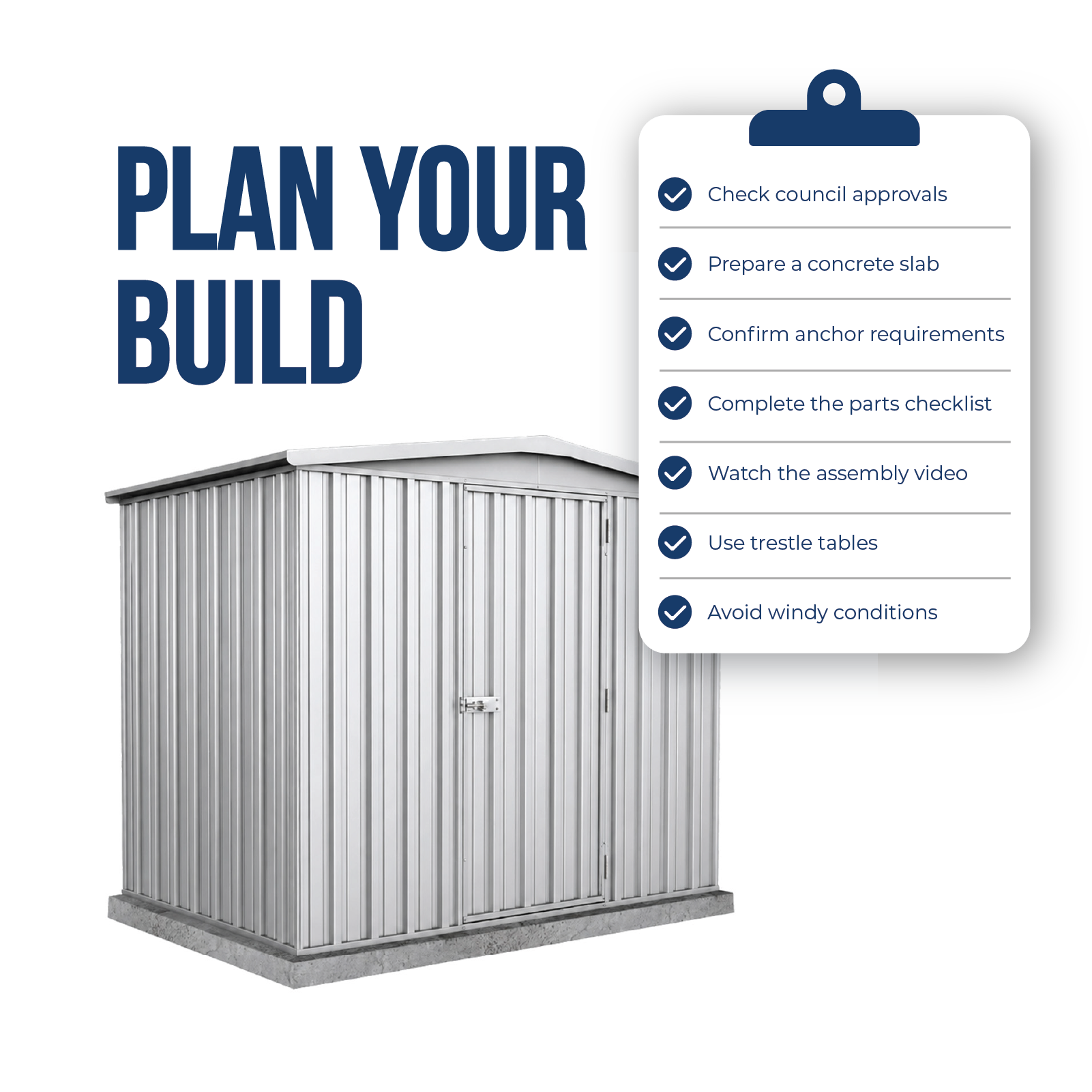 2.26mW x 1.44mD x 2.00mH Garden Shed Regent Single Door Zincalume
