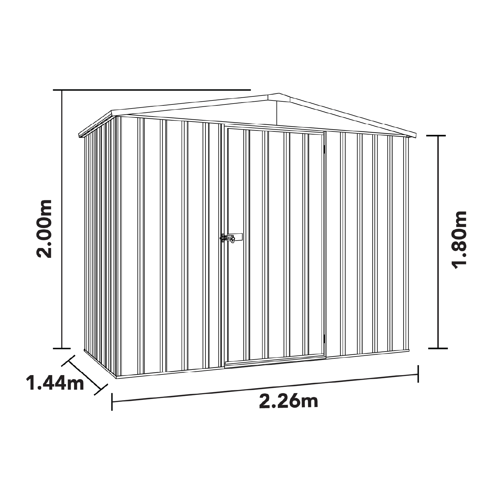 2.26mW x 1.44mD x 2.00mH Garden Shed Regent Single Door Zincalume