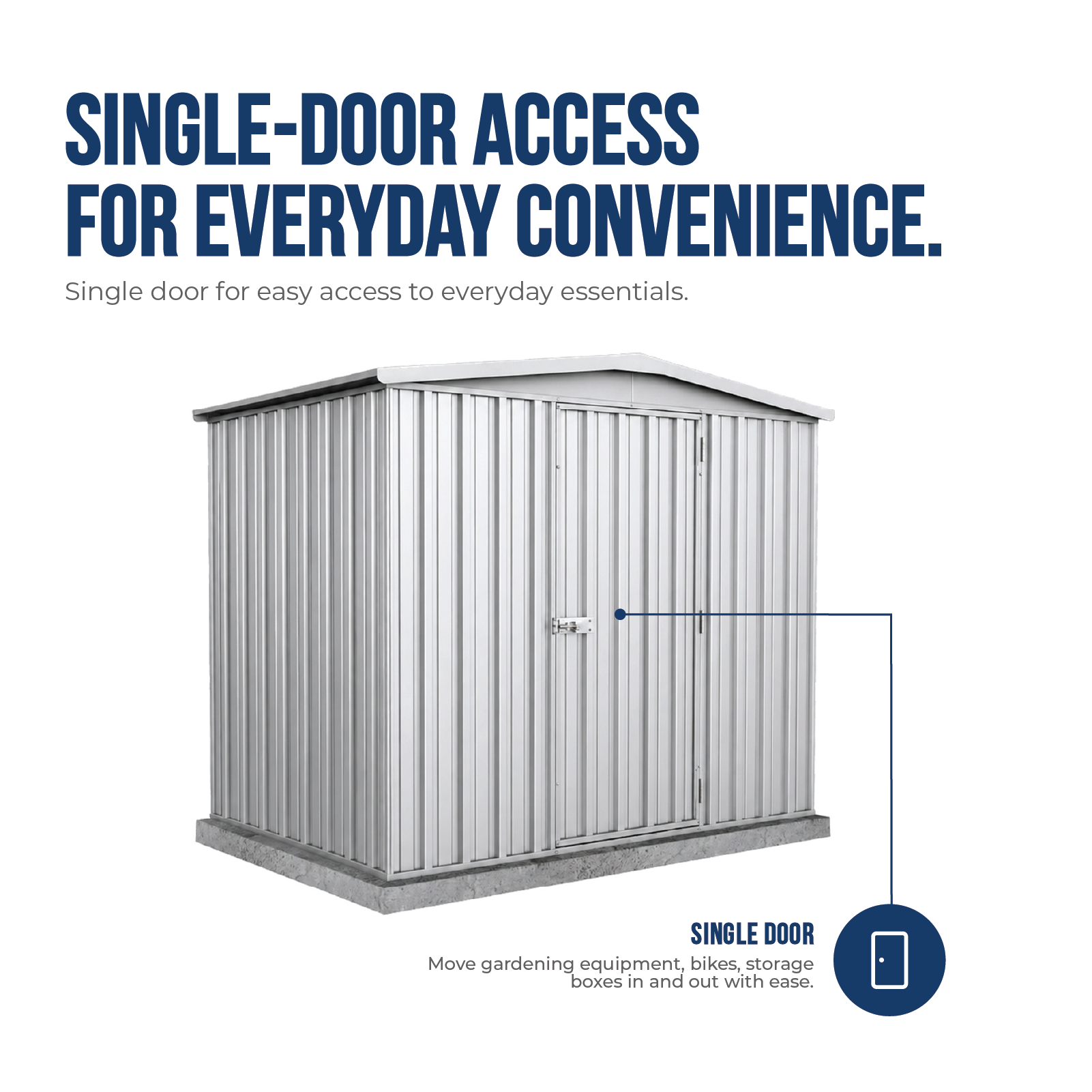 2.26mW x 1.44mD x 2.00mH Garden Shed Regent Single Door Zincalume