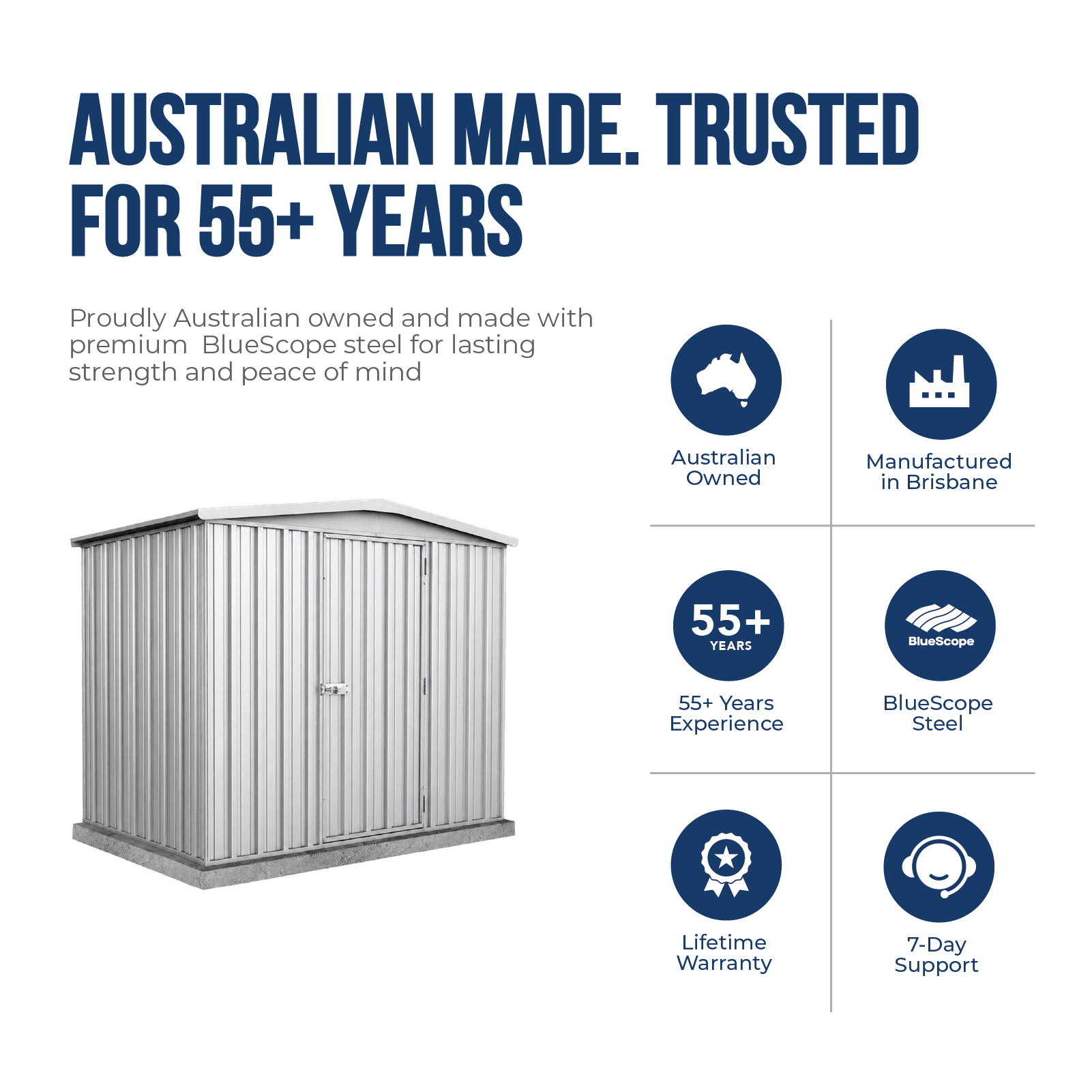 2.26mW x 1.44mD x 2.00mH Garden Shed Regent Single Door Zincalume