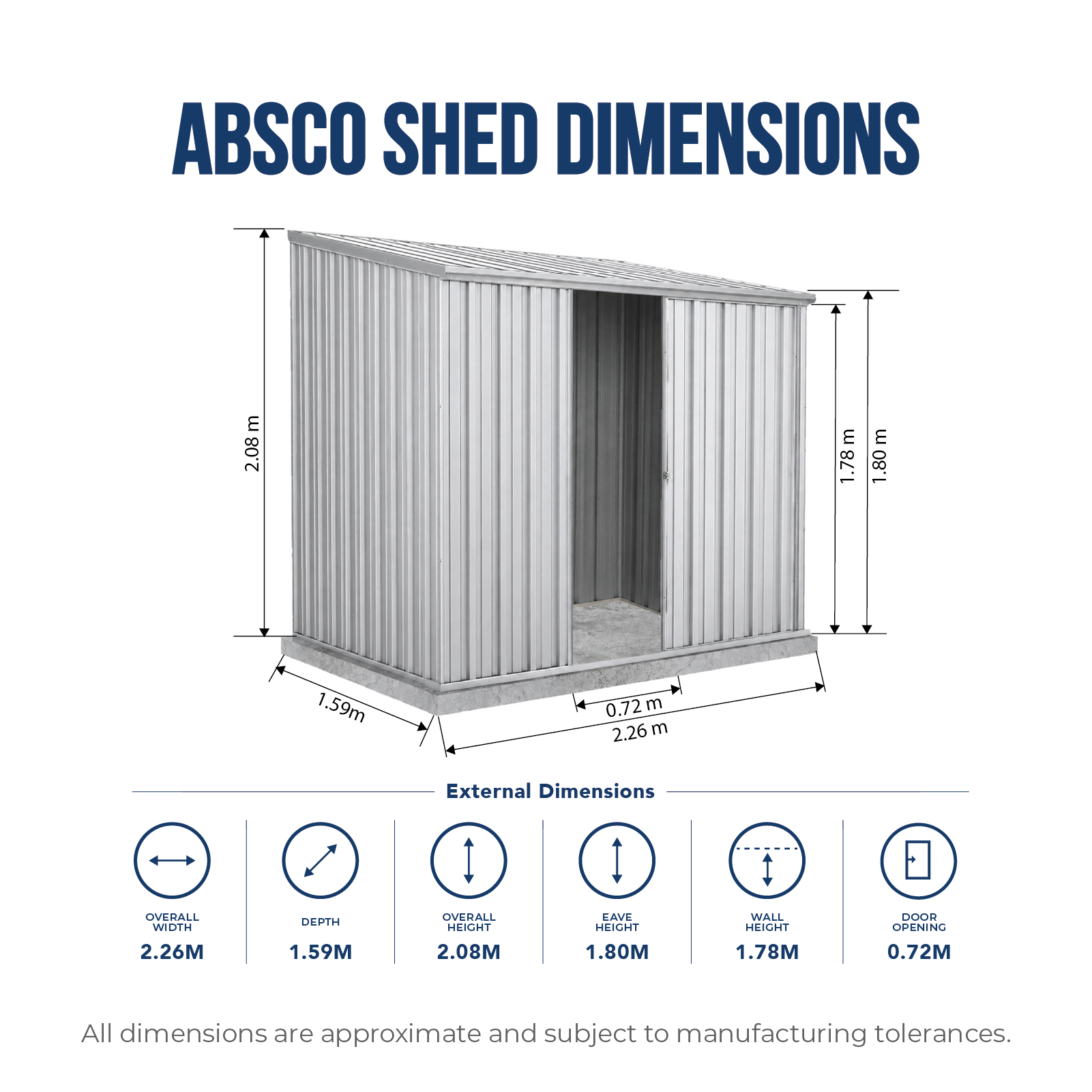 2.26mW x 1.52mD x 2.08mH Garden Shed Ezislider Single Door Zincalume