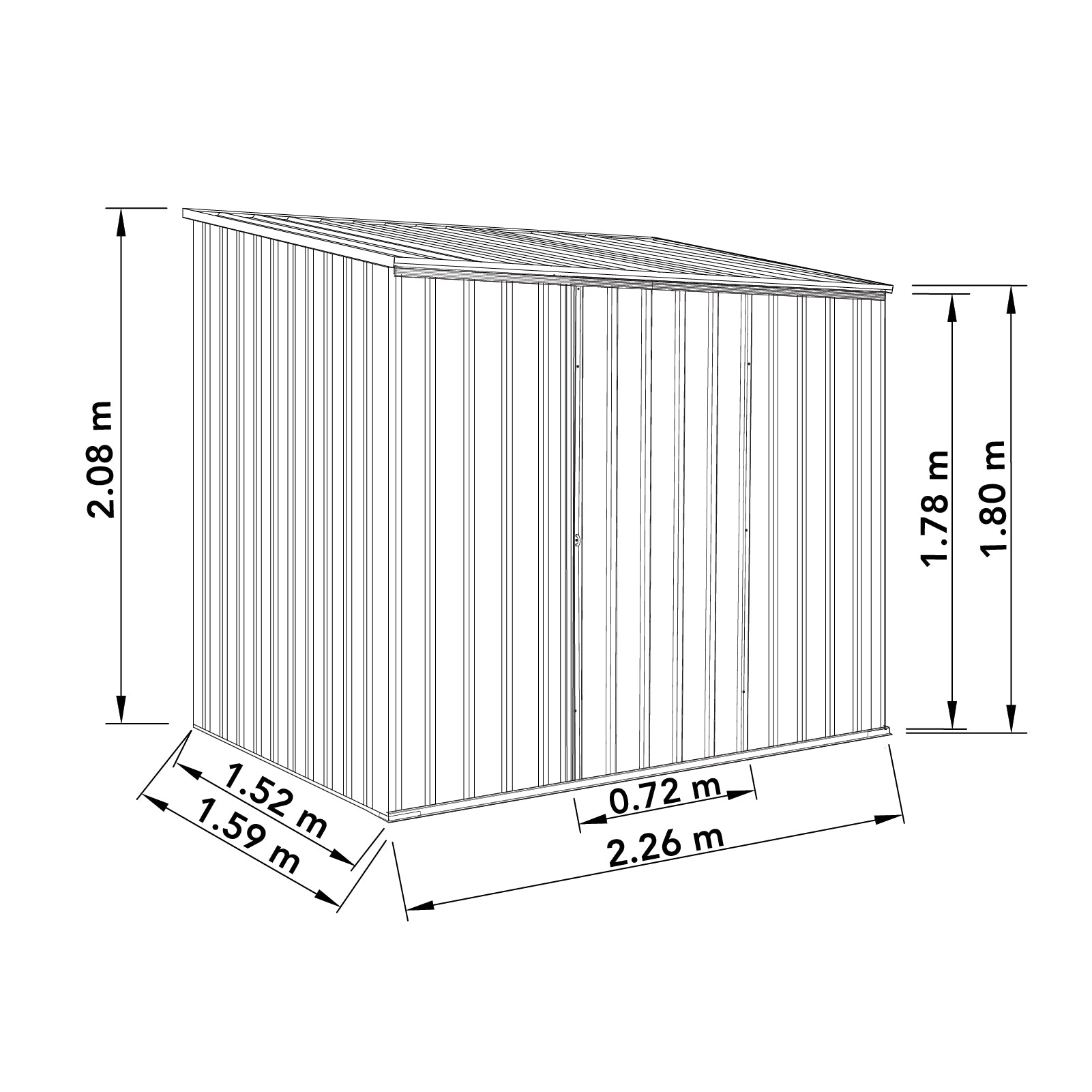2.26mW x 1.52mD x 2.08mH Garden Shed Ezislider Single Door Zincalume