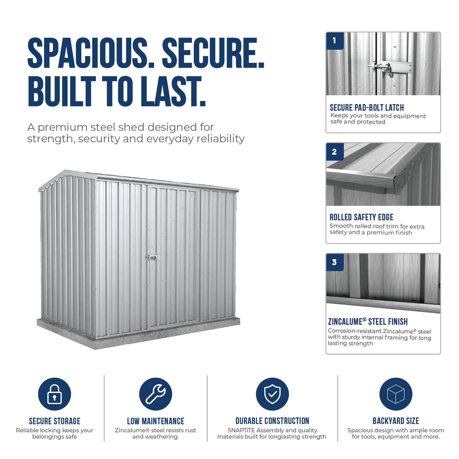 2.26mW x 1.52mD x 1.95mH Garden Shed Premier Single Door Zincalume