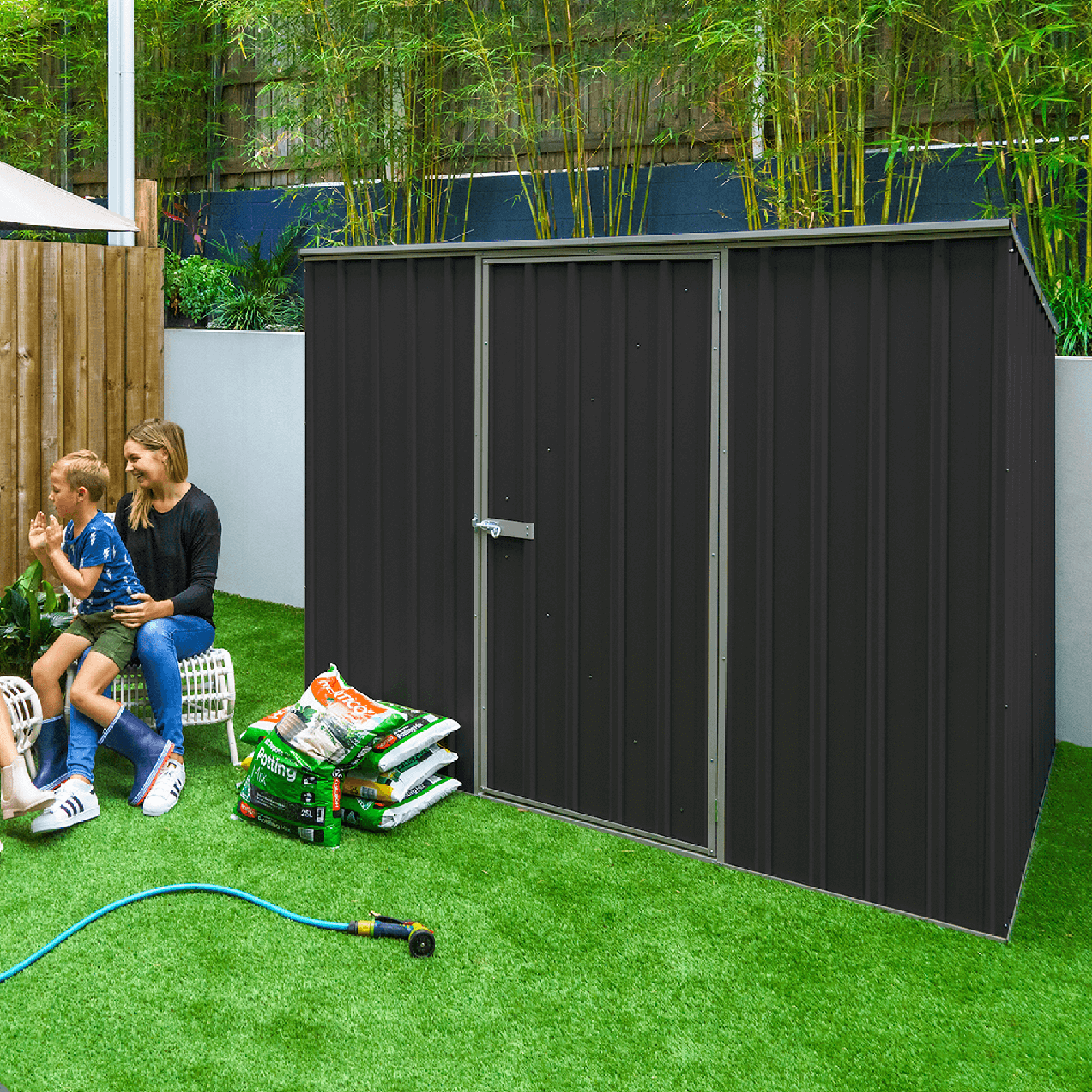 2.26mW x 1.52mD x 1.80mH Garden Shed Reverse Skillion Single Door Zincalume