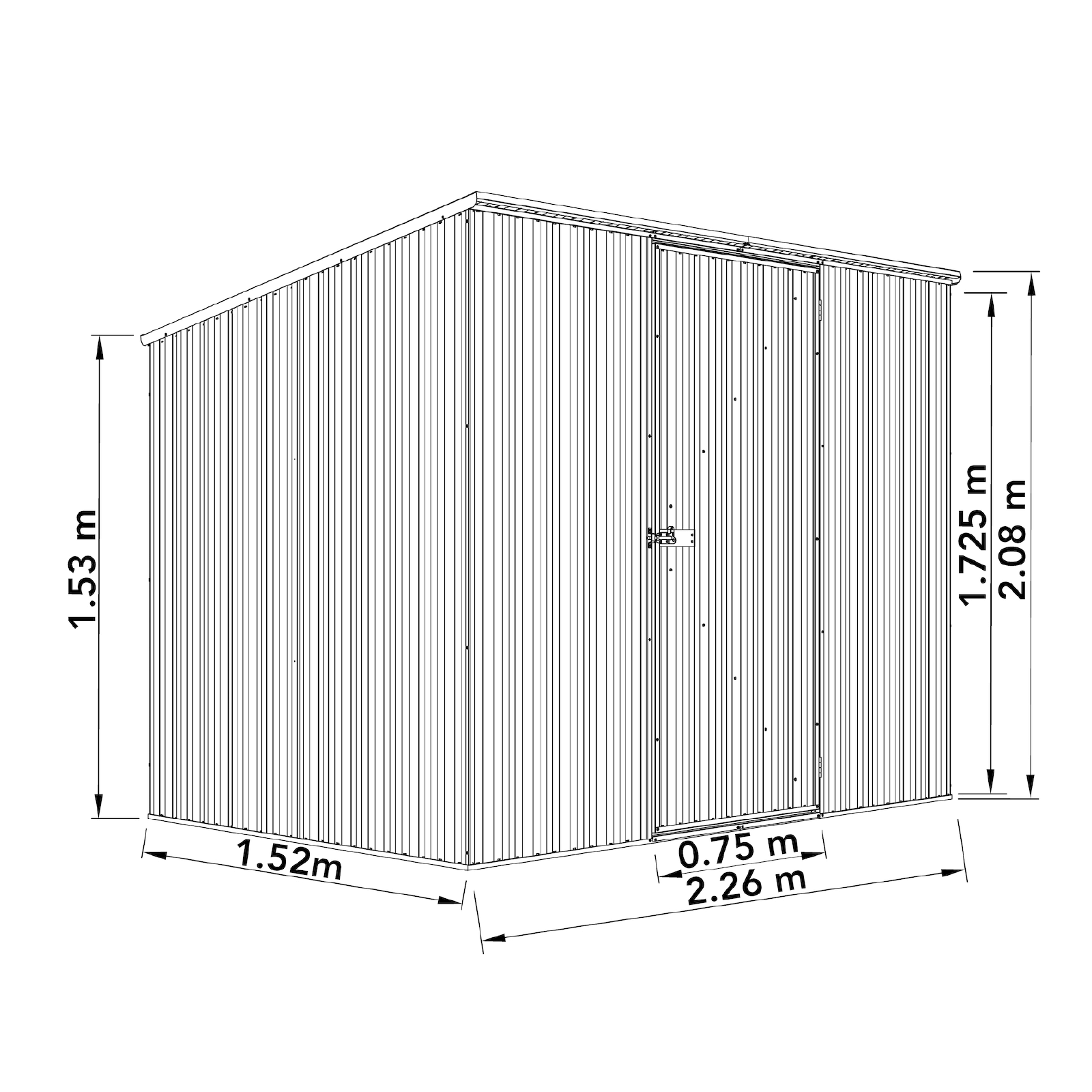2.26mW x 1.52mD x 1.80mH Garden Shed Reverse Skillion Single Door Zincalume