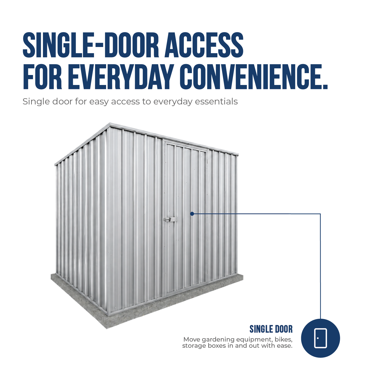 2.26mW x 1.52mD x 1.80mH Garden Shed Reverse Skillion Single Door Zincalume