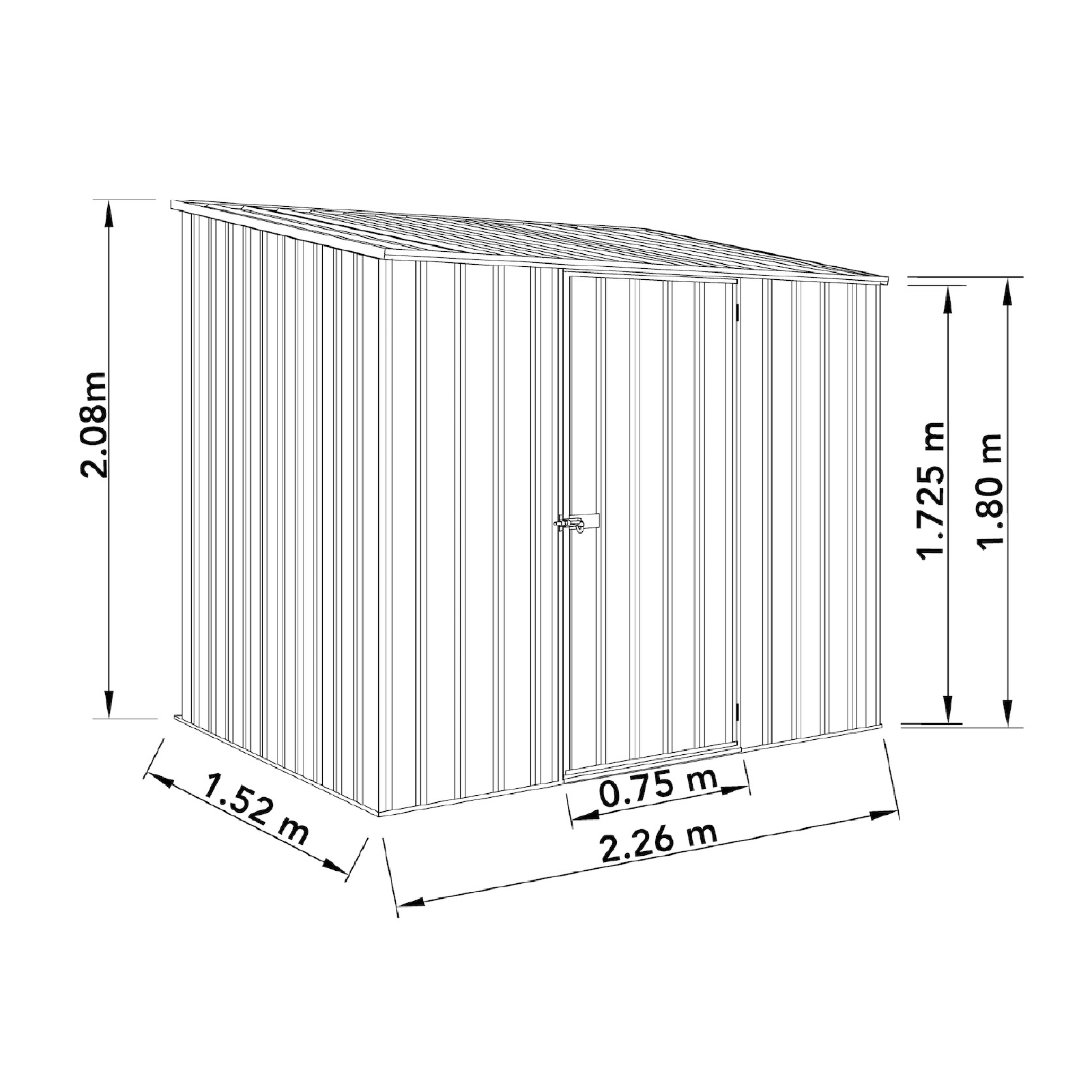 2.26mW x 1.52mD x 2.08mH Garden Shed Economy Single Door Zinc
