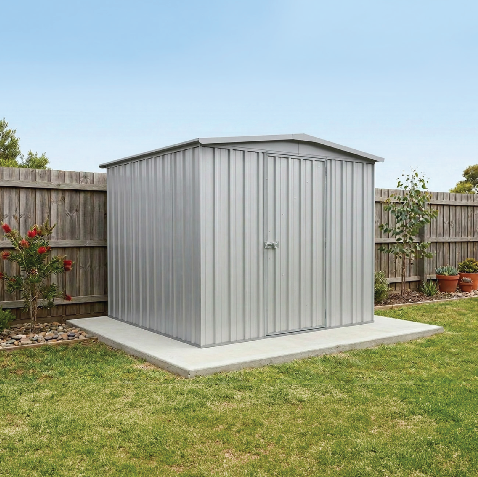 2.26mW x 2.18mD x 2.00mH Garden Shed Regent Single Door Zincalume