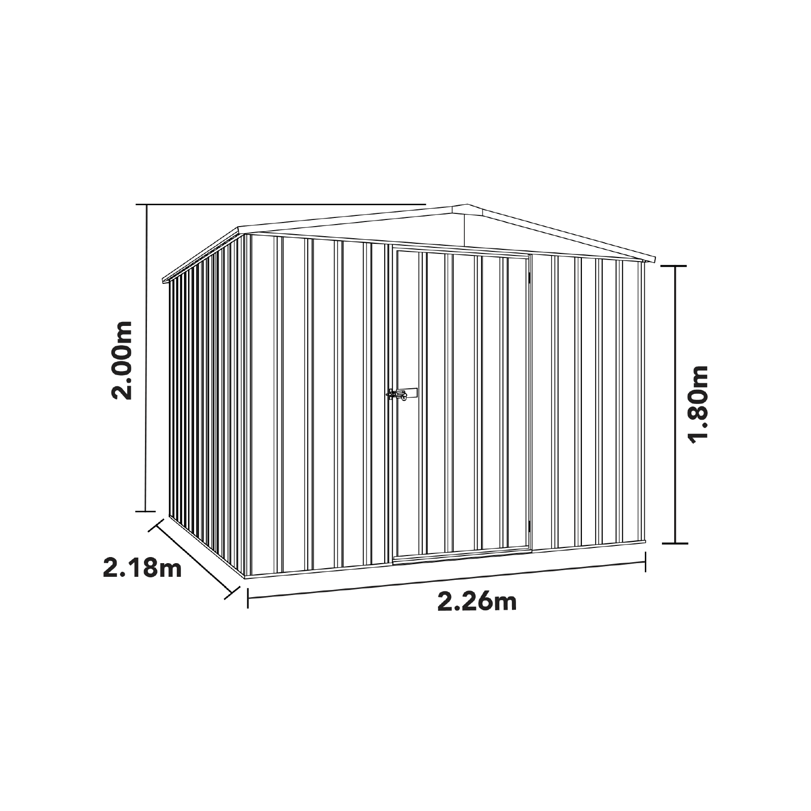 2.26mW x 2.18mD x 2.00mH Garden Shed Regent Single Door Zincalume