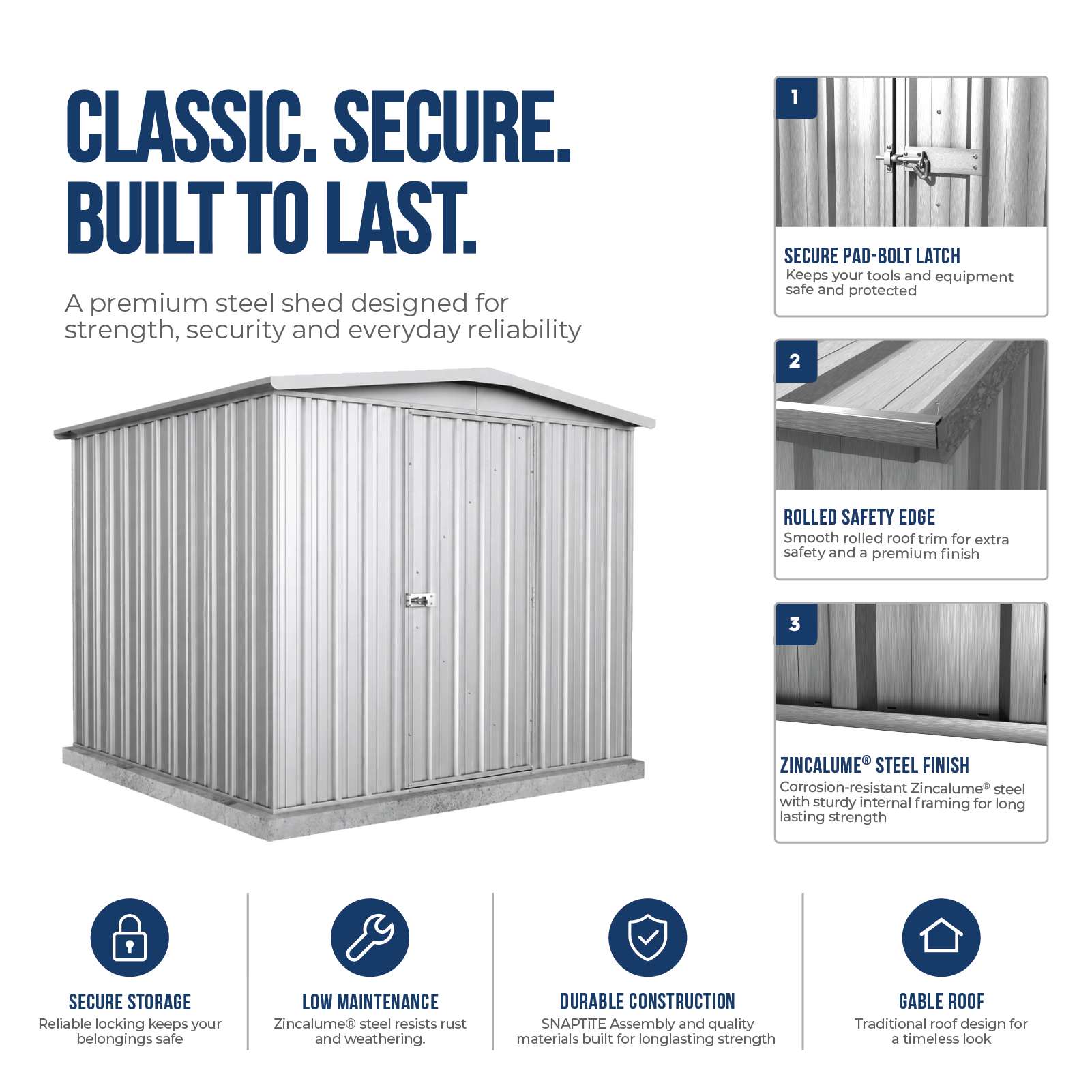 2.26mW x 2.18mD x 2.00mH Garden Shed Regent Single Door Zincalume