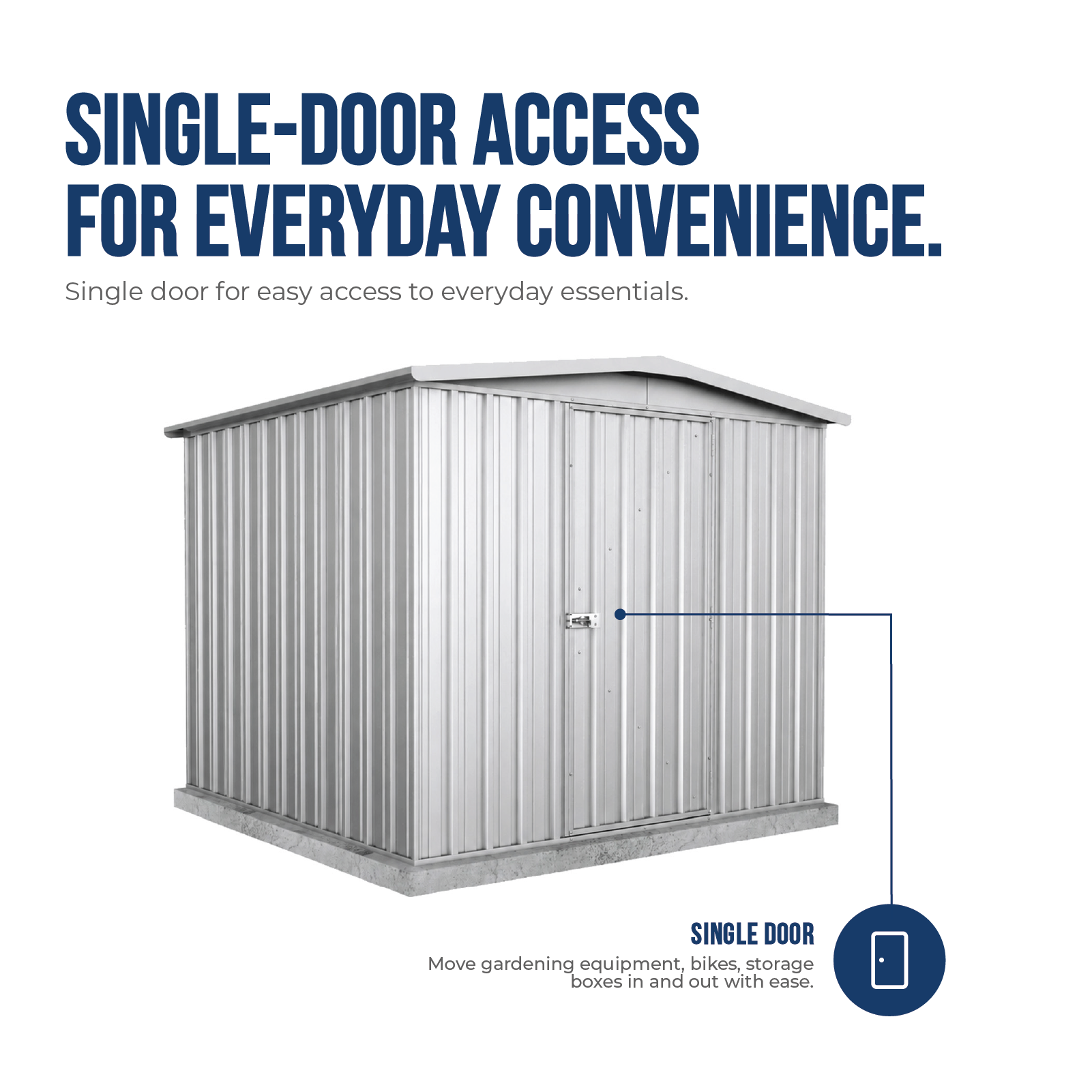 2.26mW x 2.18mD x 2.00mH Garden Shed Regent Single Door Zincalume