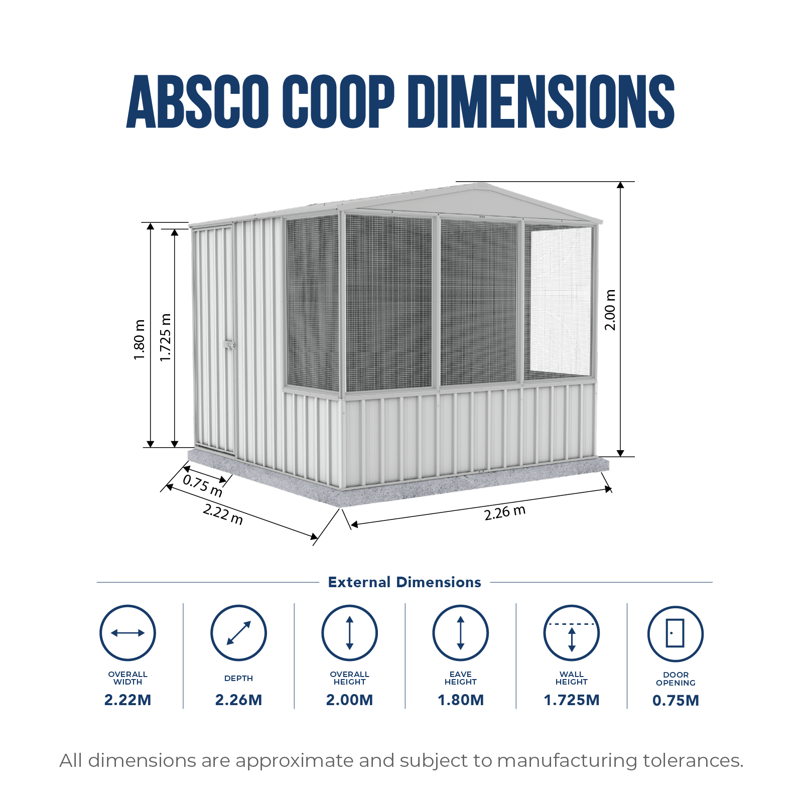 2.26mW x 2.22mD x 2.00mH Chicken Coop Gable Roof Single Door Zincalume