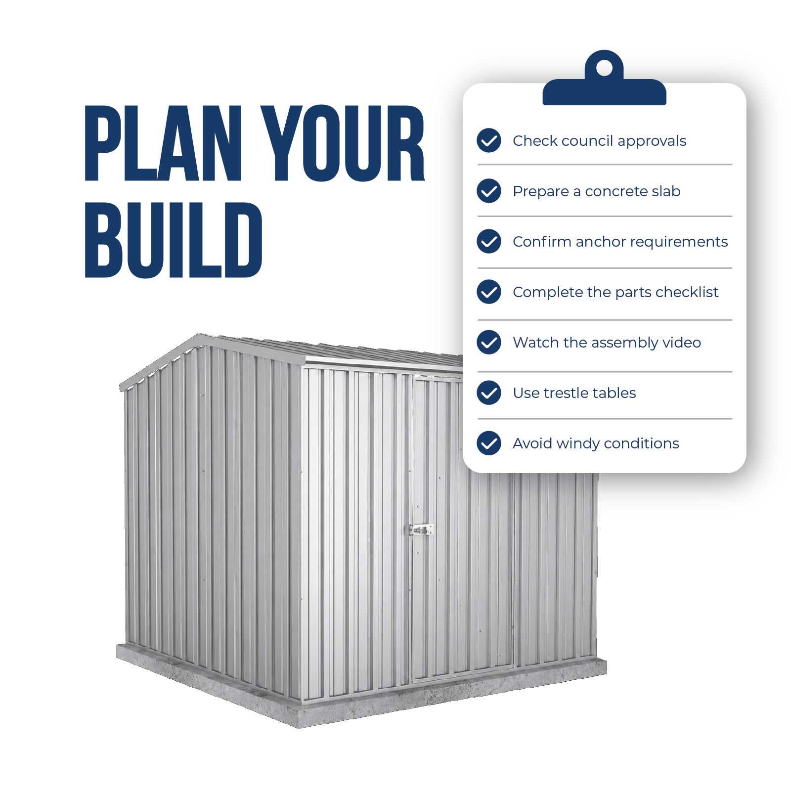 2.26mW x 2.26mD x 2.00mH Garden Shed Premier Single Door Zincalume