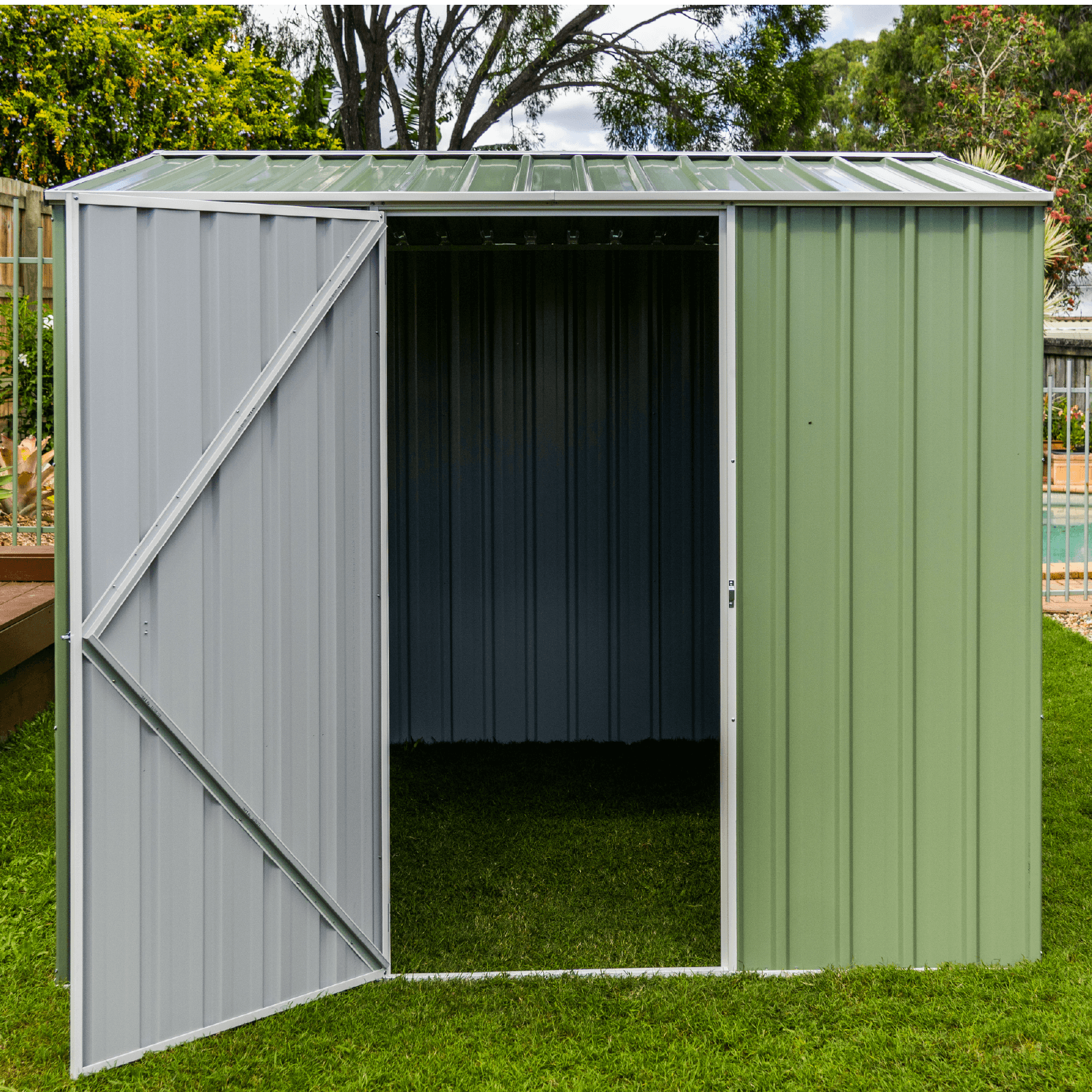 2.26mW x 2.26mD x 2.00mH Garden Shed Premier Single Door Zincalume