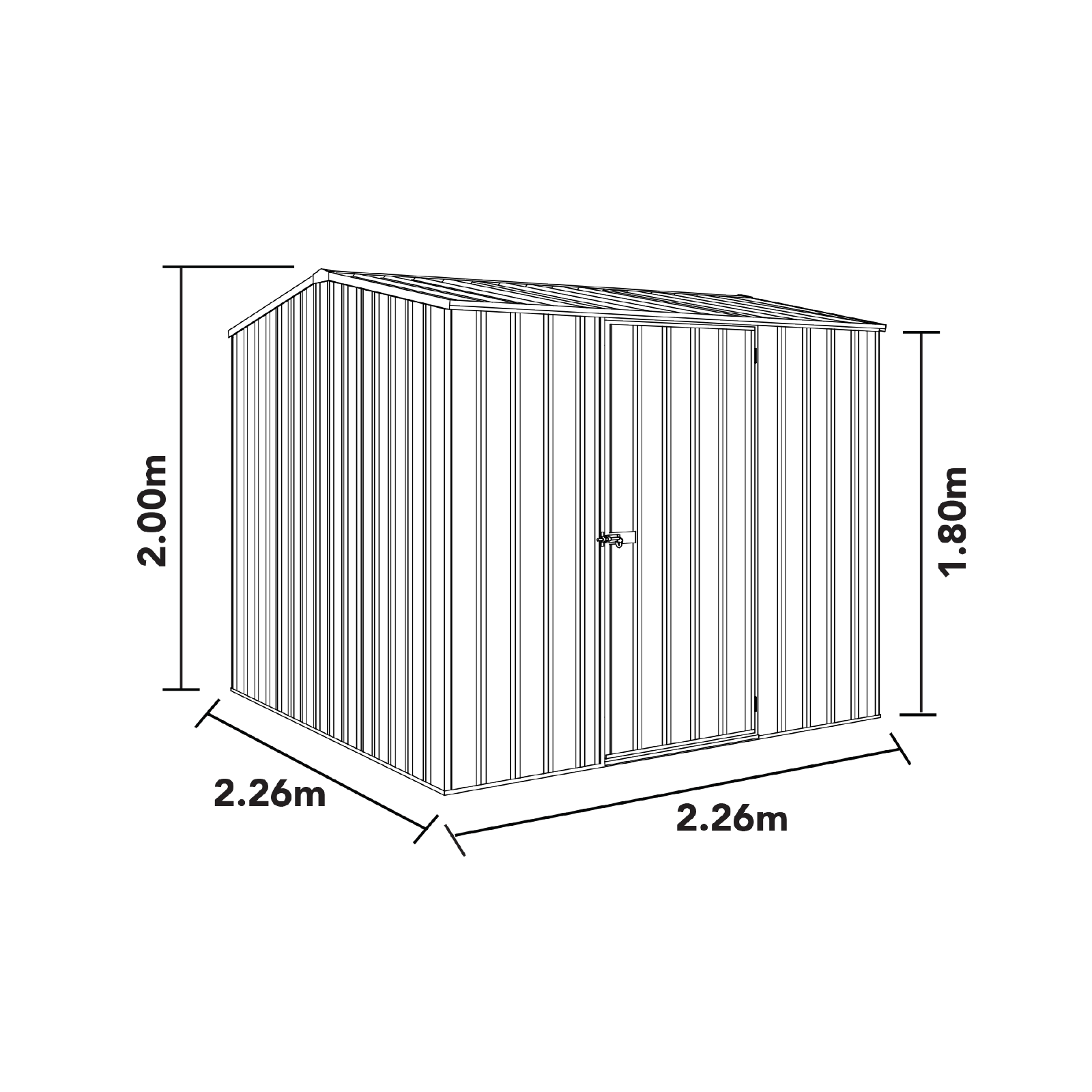2.26mW x 2.26mD x 2.00mH Garden Shed Premier Single Door Zincalume