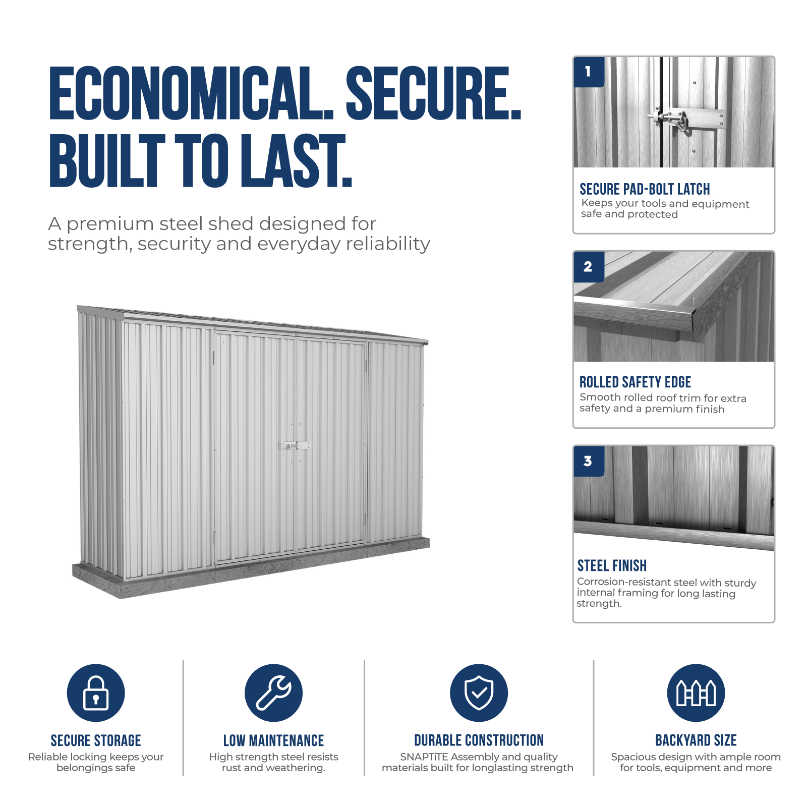 3.00mW x 0.78mD x 1.95mH Garden Shed Economy Double Door Zinc