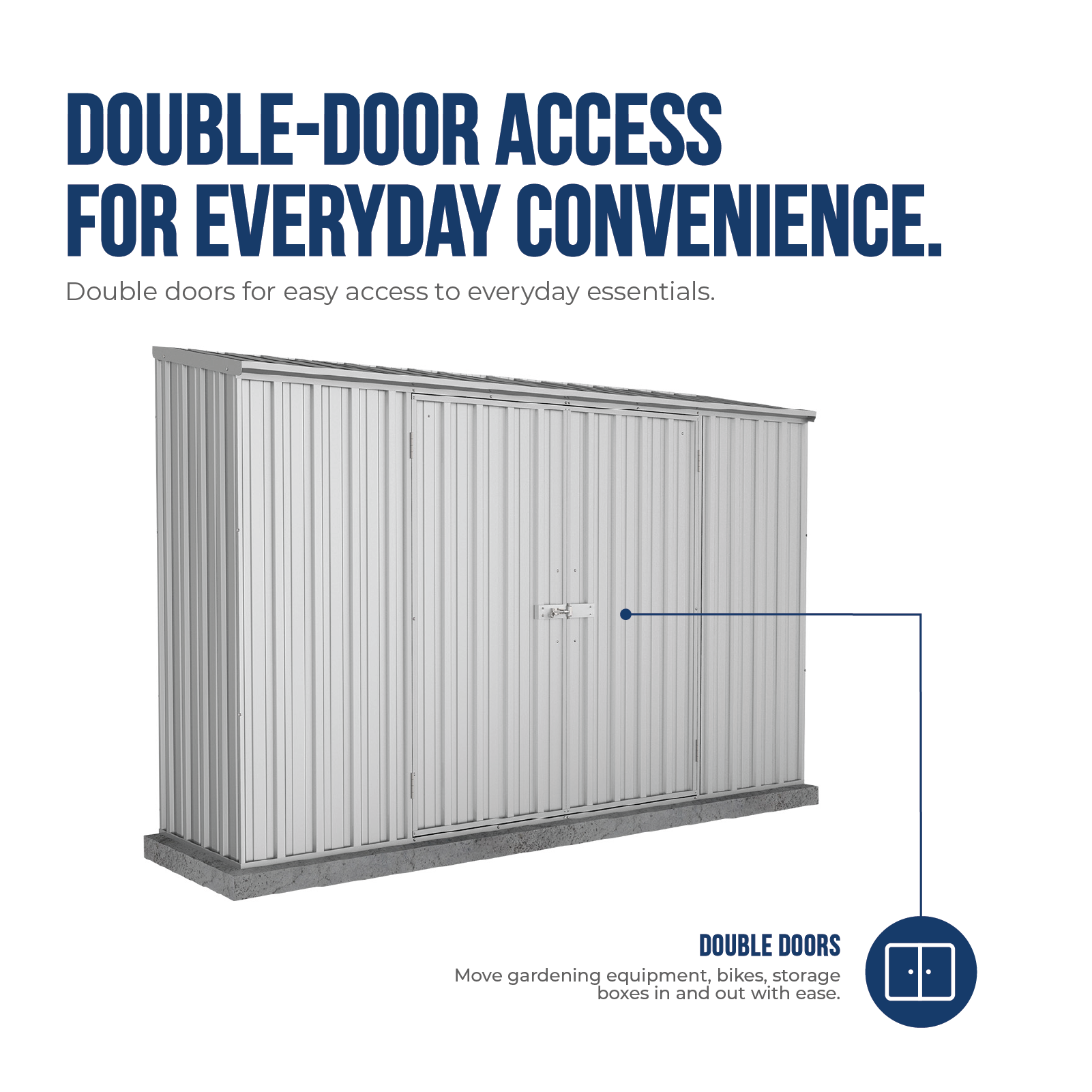 3.00mW x 0.78mD x 1.95mH Garden Shed Economy Double Door Zinc