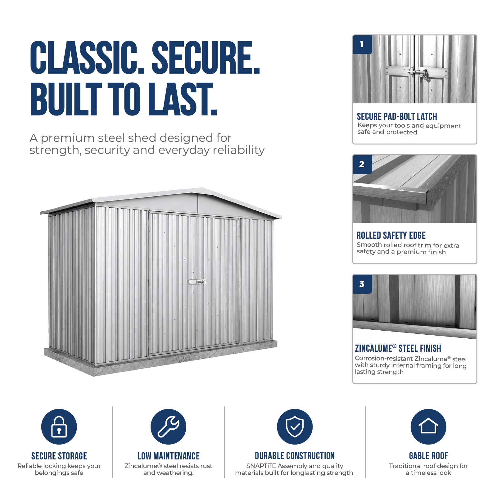 3.00mW x 1.44mD x 2.06mH Garden Shed Regent Double Door Zincalume
