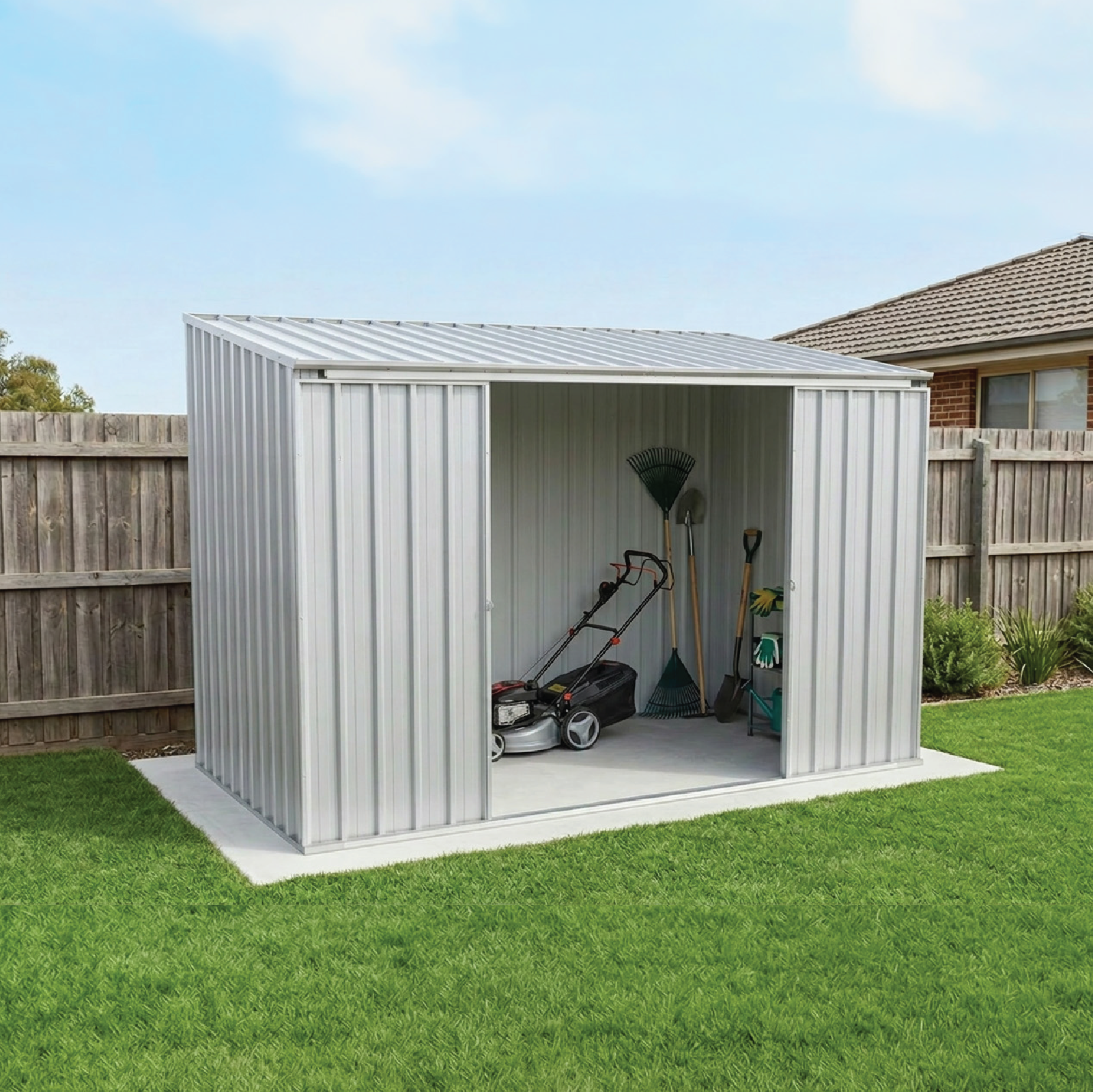 3.00mW x 1.52mD x 2.08mH Garden Shed Ezislider Double Door Zincalume