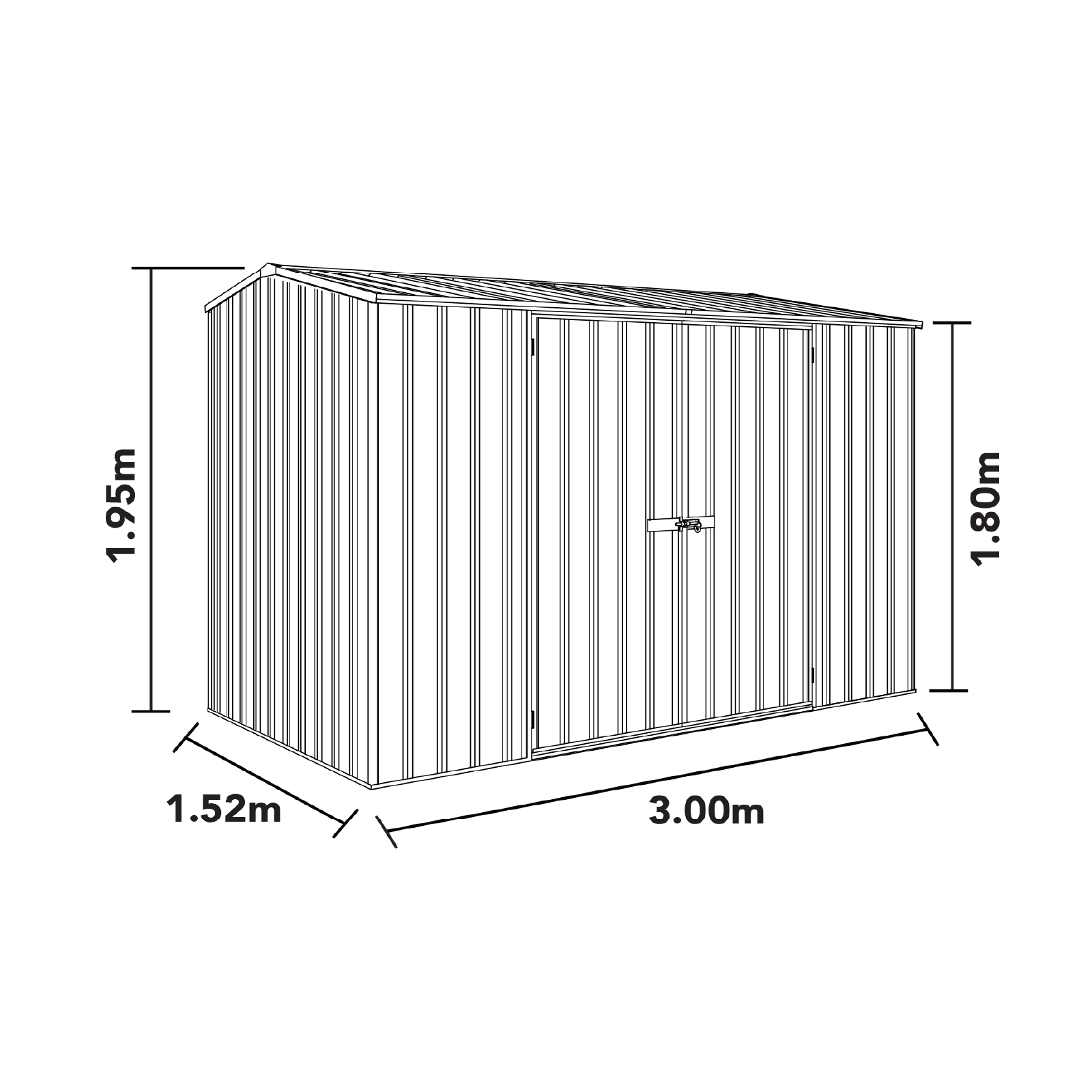 3.00mW x 1.52mD x 1.95mH Garden Shed Premier Double Door Zincalume