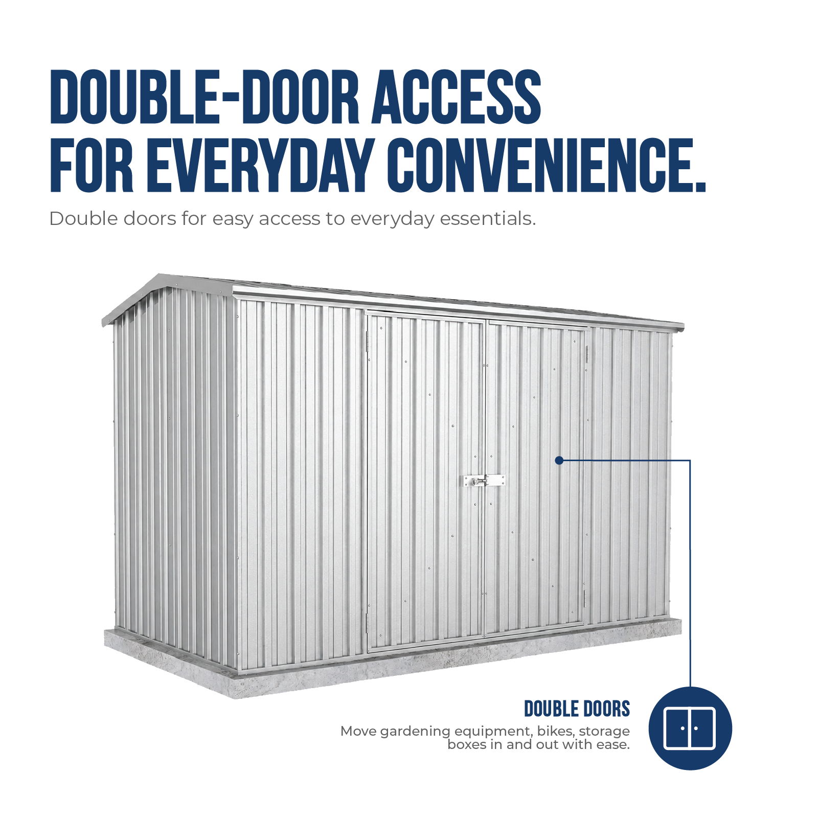 3.00mW x 1.52mD x 1.95mH Garden Shed Premier Double Door Zincalume