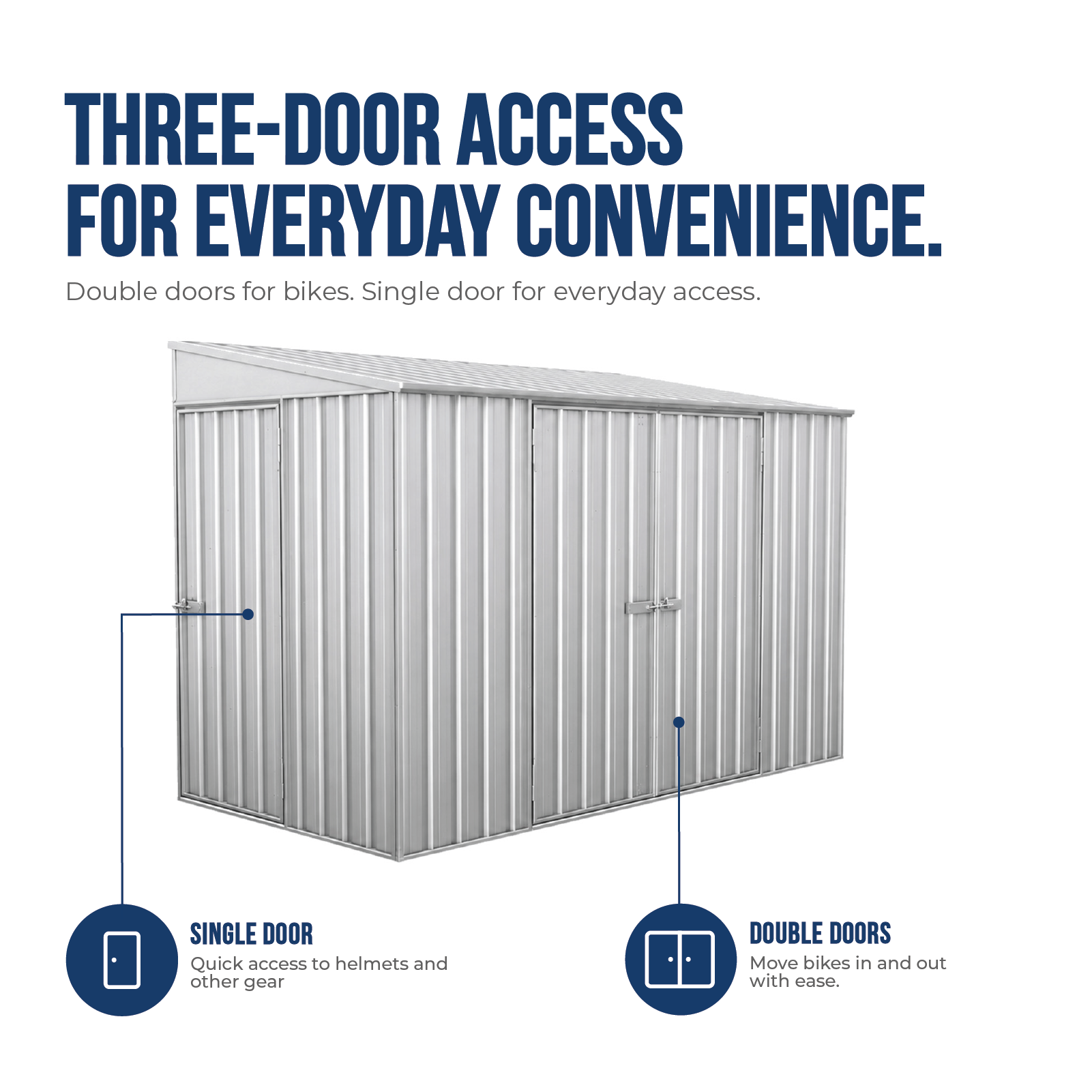 3.00mW x 1.52mD x 2.08mH Bike Shed Three Door Zincalume