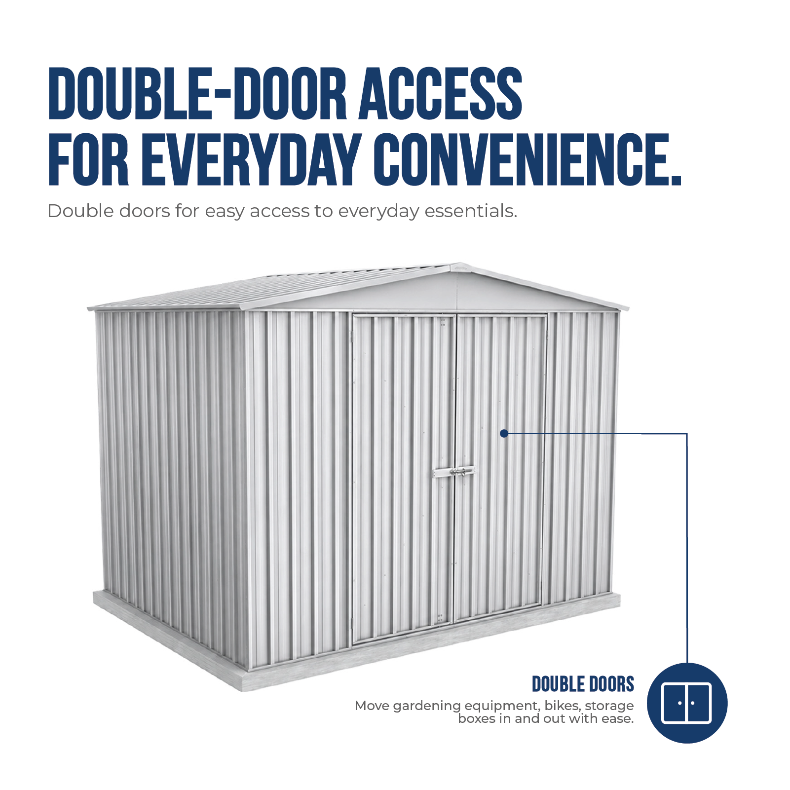 3.00mW x 2.18mD x 2.30mH Garden Shed Highlander Double Door Zincalume